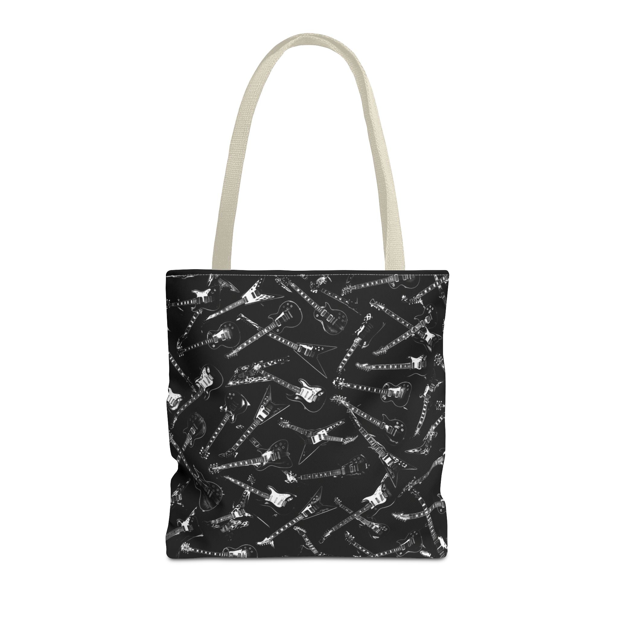 Black Guitar Pattern Tote Bag — Rock Music Instrument All-Over Print
