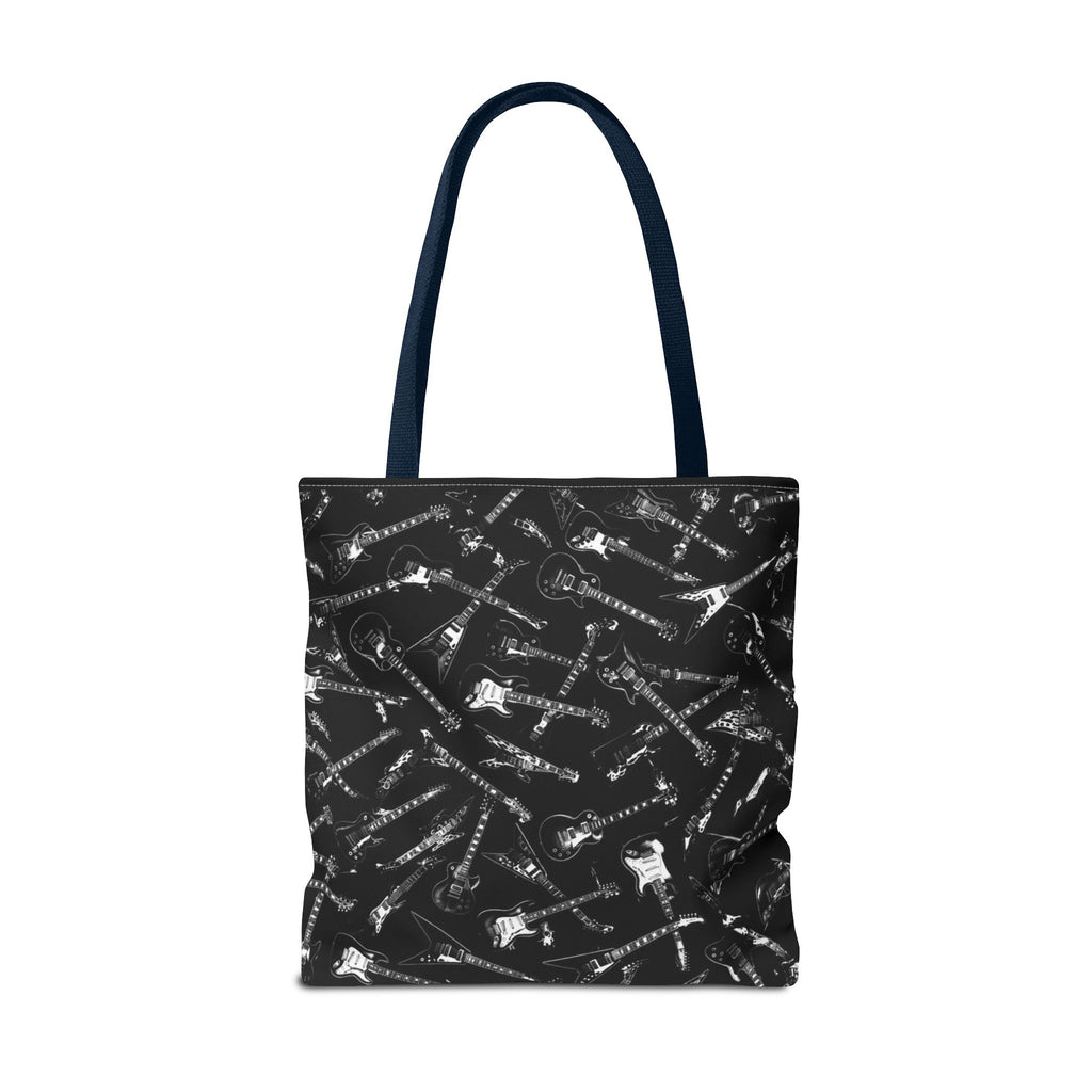 Black Guitar Pattern Tote Bag — Rock Music Instrument All-Over Print