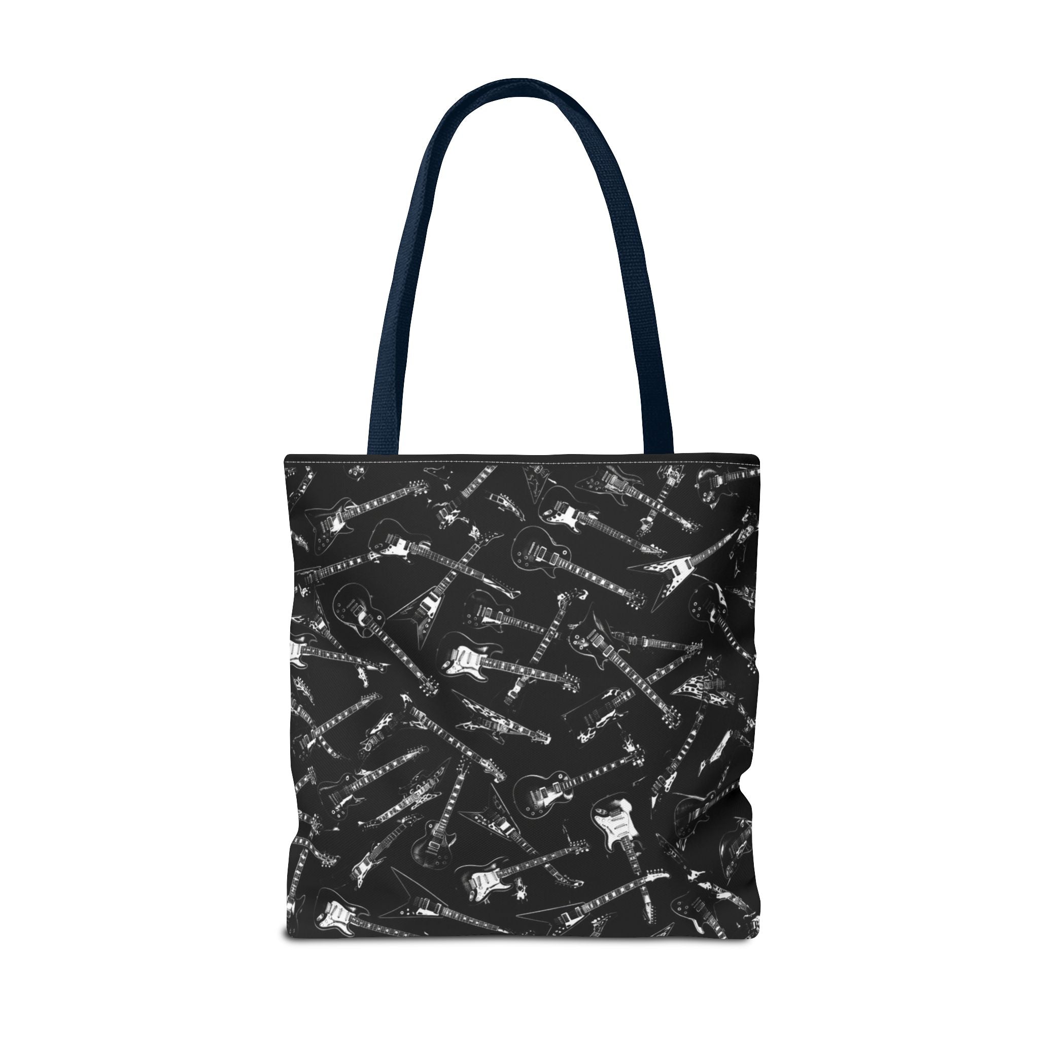 Black Guitar Pattern Tote Bag — Rock Music Instrument All-Over Print