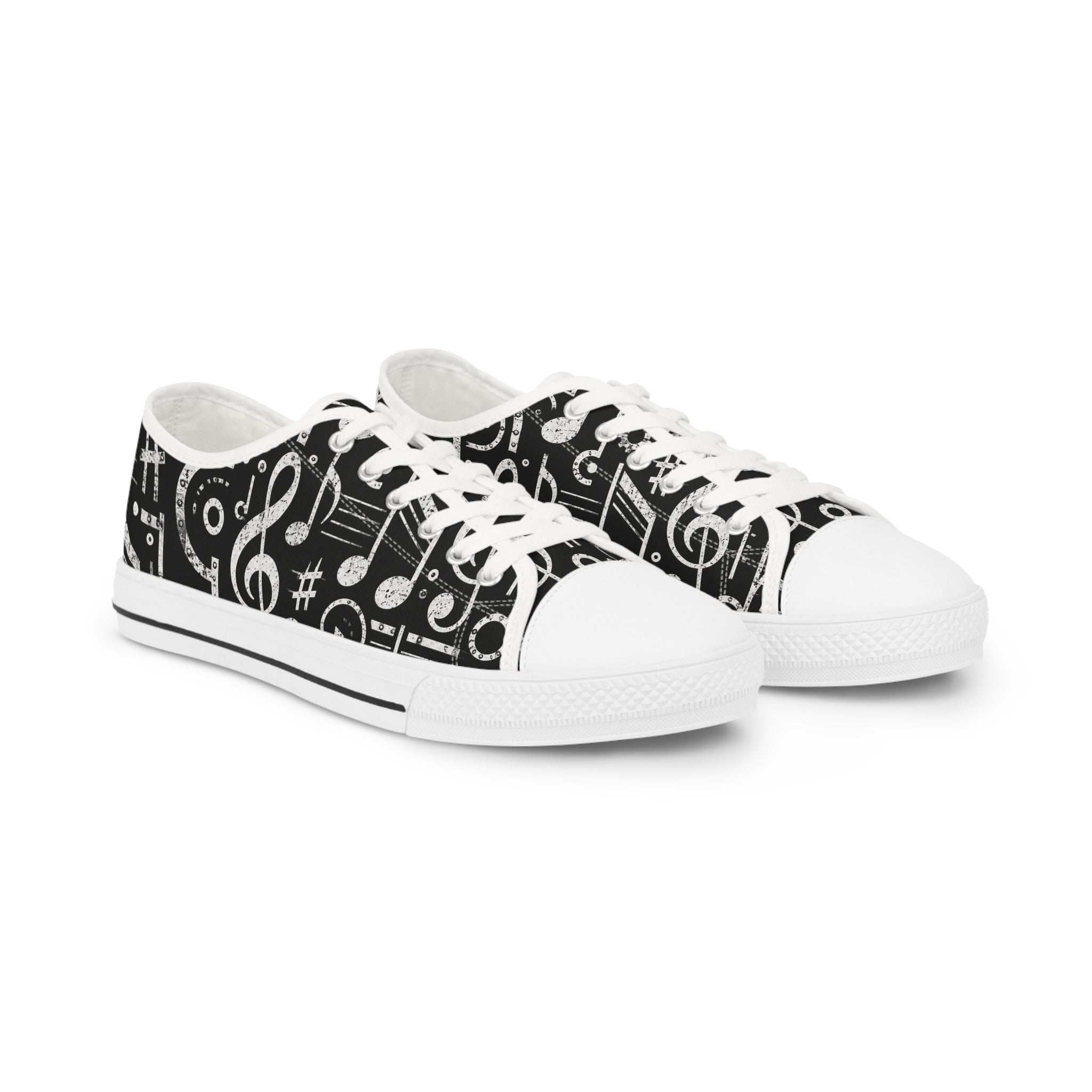 Music Note Low Top Sneakers — Black & White Musical Print for Men