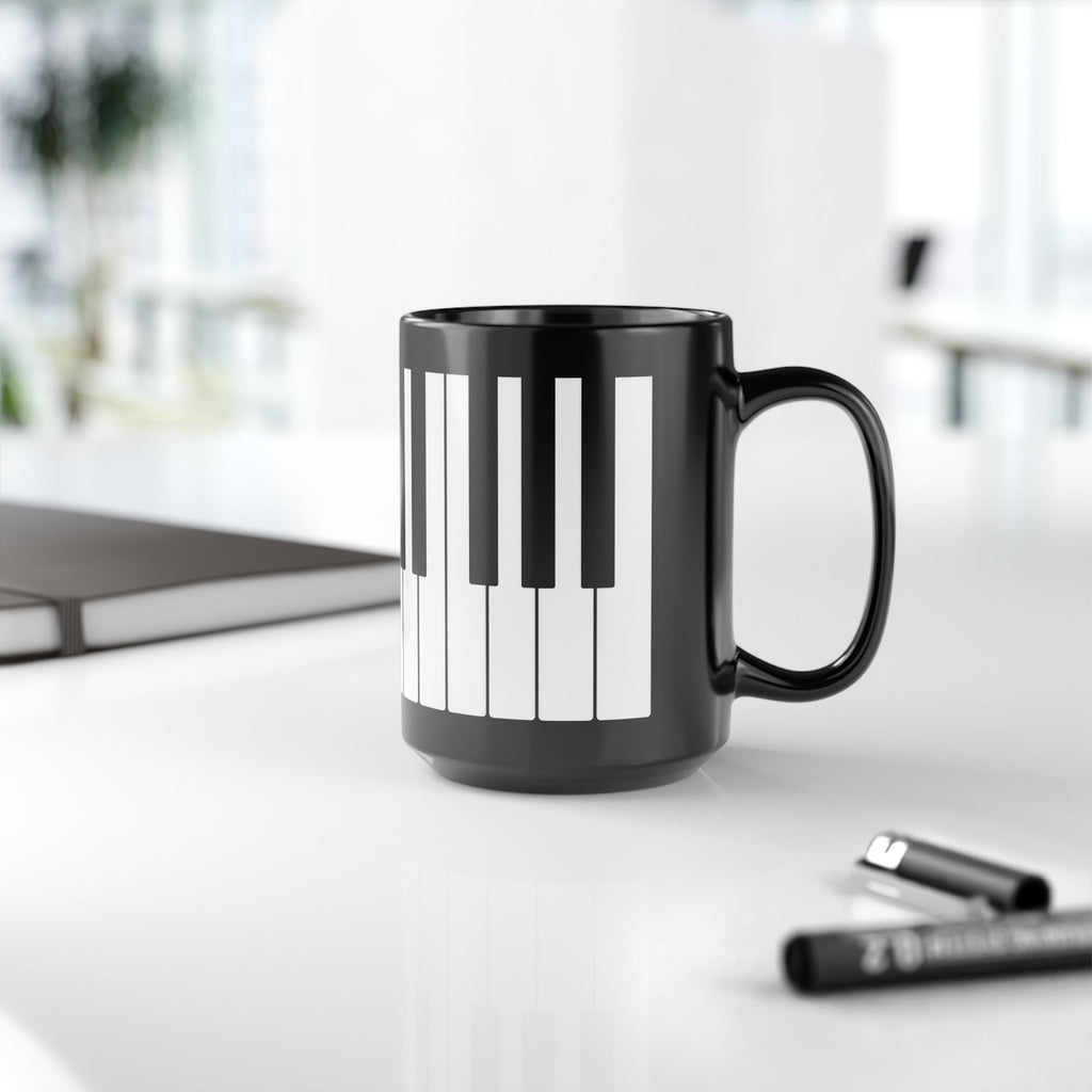 Piano Keyboard Black Coffee Mug – Musician Gift, 11oz & 15oz