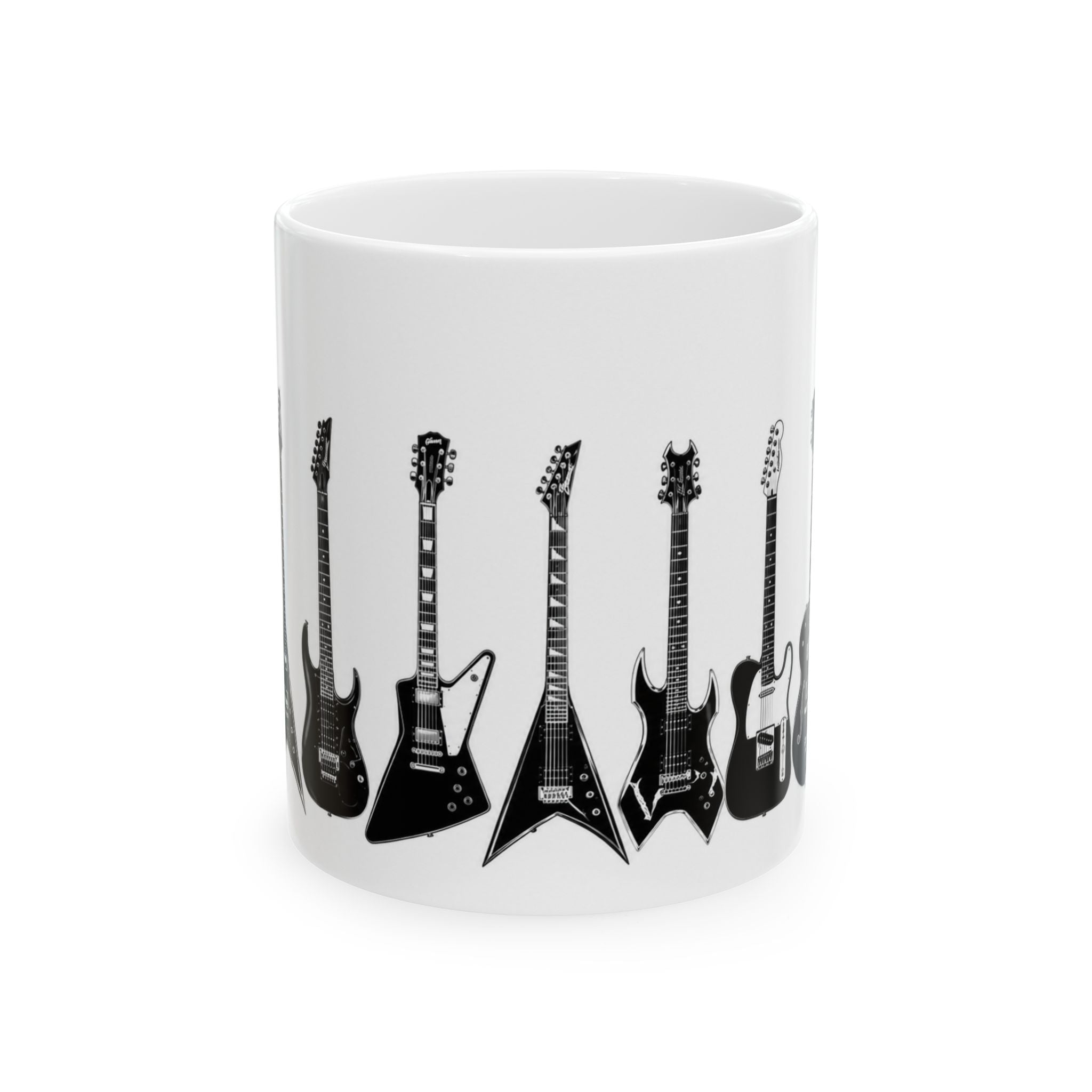 Electric Guitar Silhouette Ceramic Mug — Rock Music Coffee Cup (11oz, 15oz)