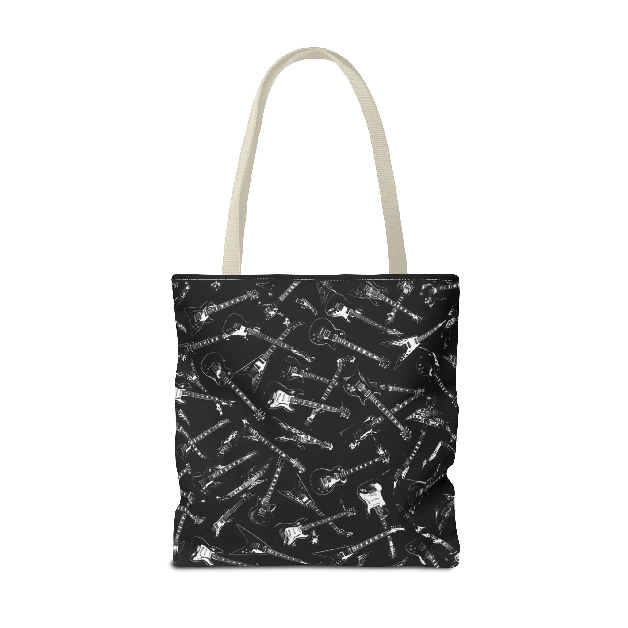 Black Guitar Pattern Tote Bag — Rock Music Instrument All-Over Print