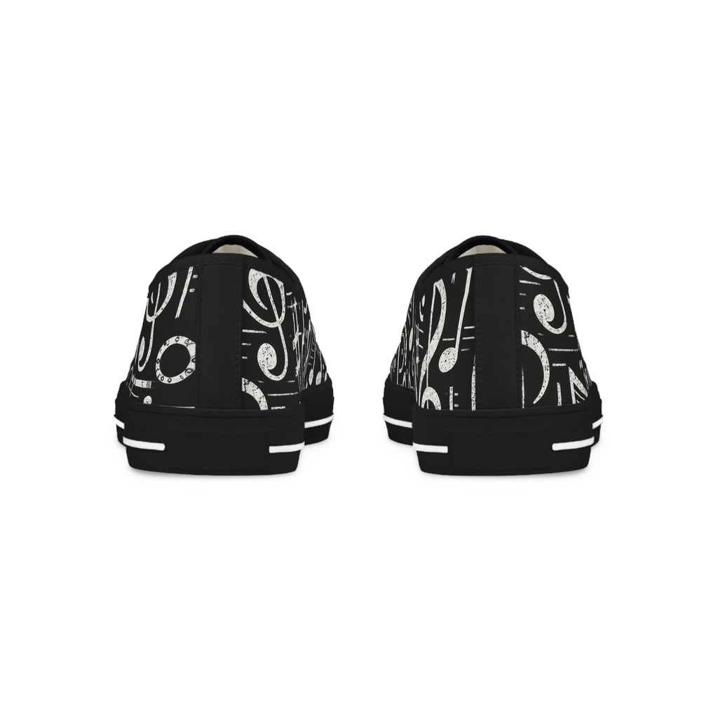 Music Note Low Top Sneakers — Black & White Musical Print for Men