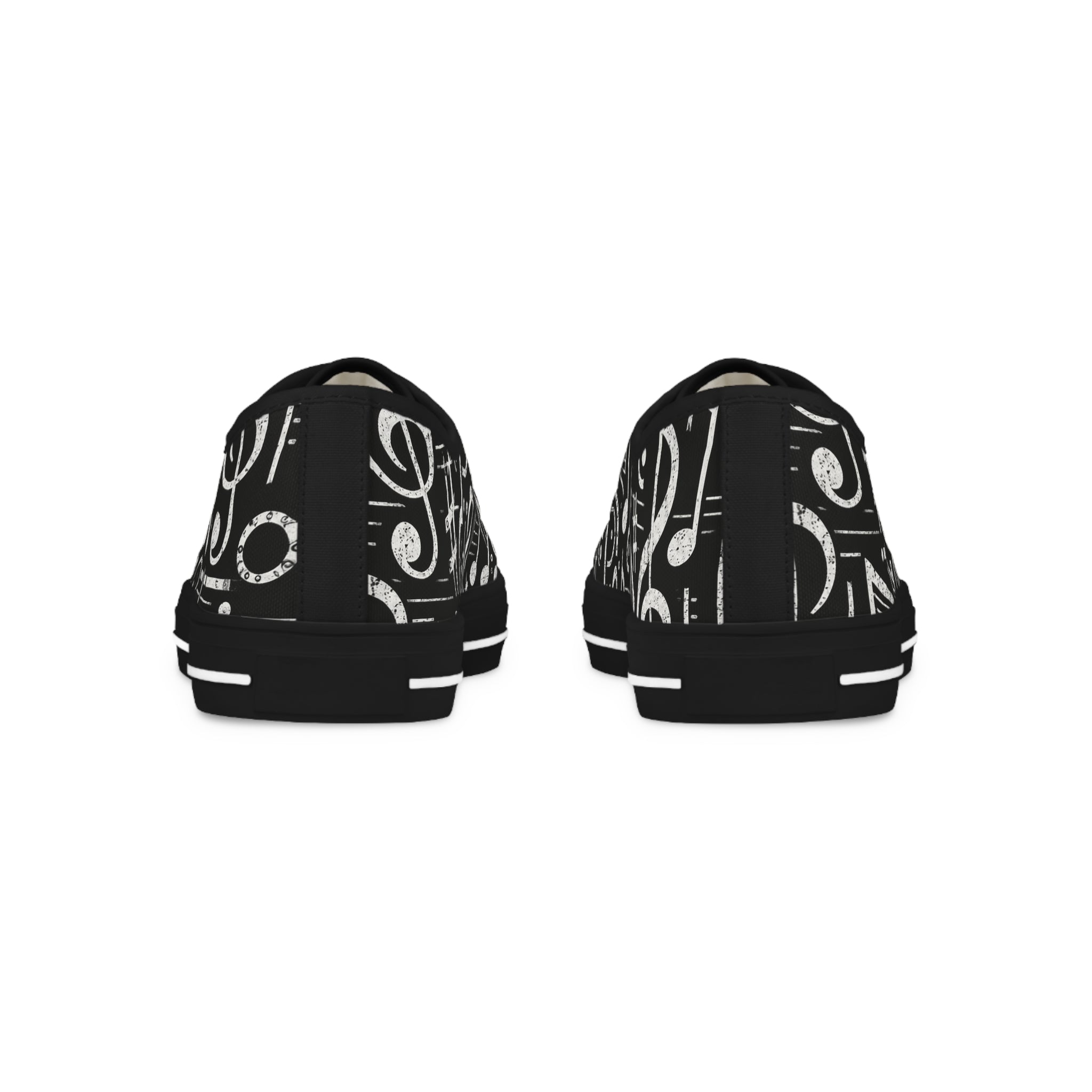 Music Note Low Top Sneakers — Black & White Musical Print for Men