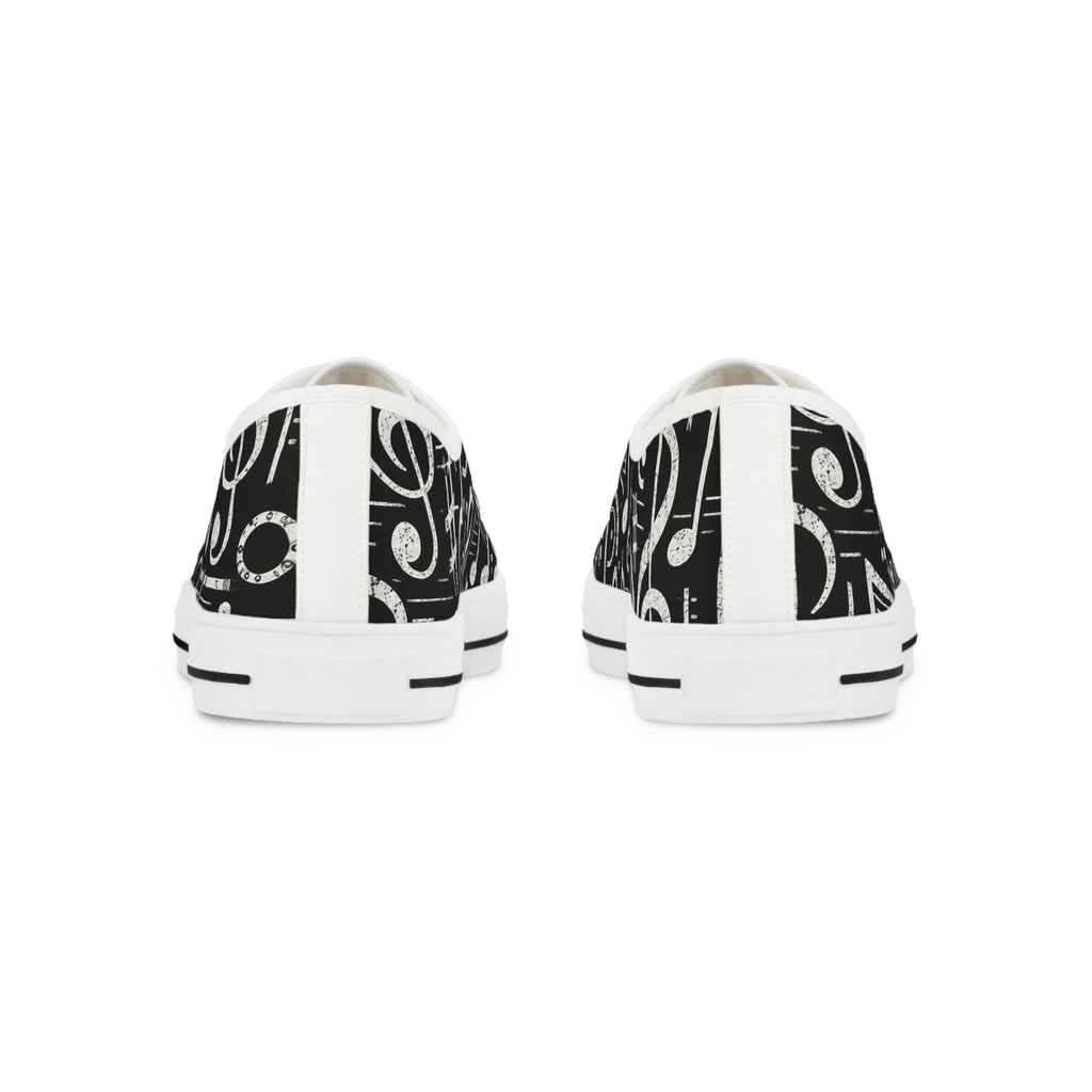 Music Note Low Top Sneakers — Black & White Musical Print for Men