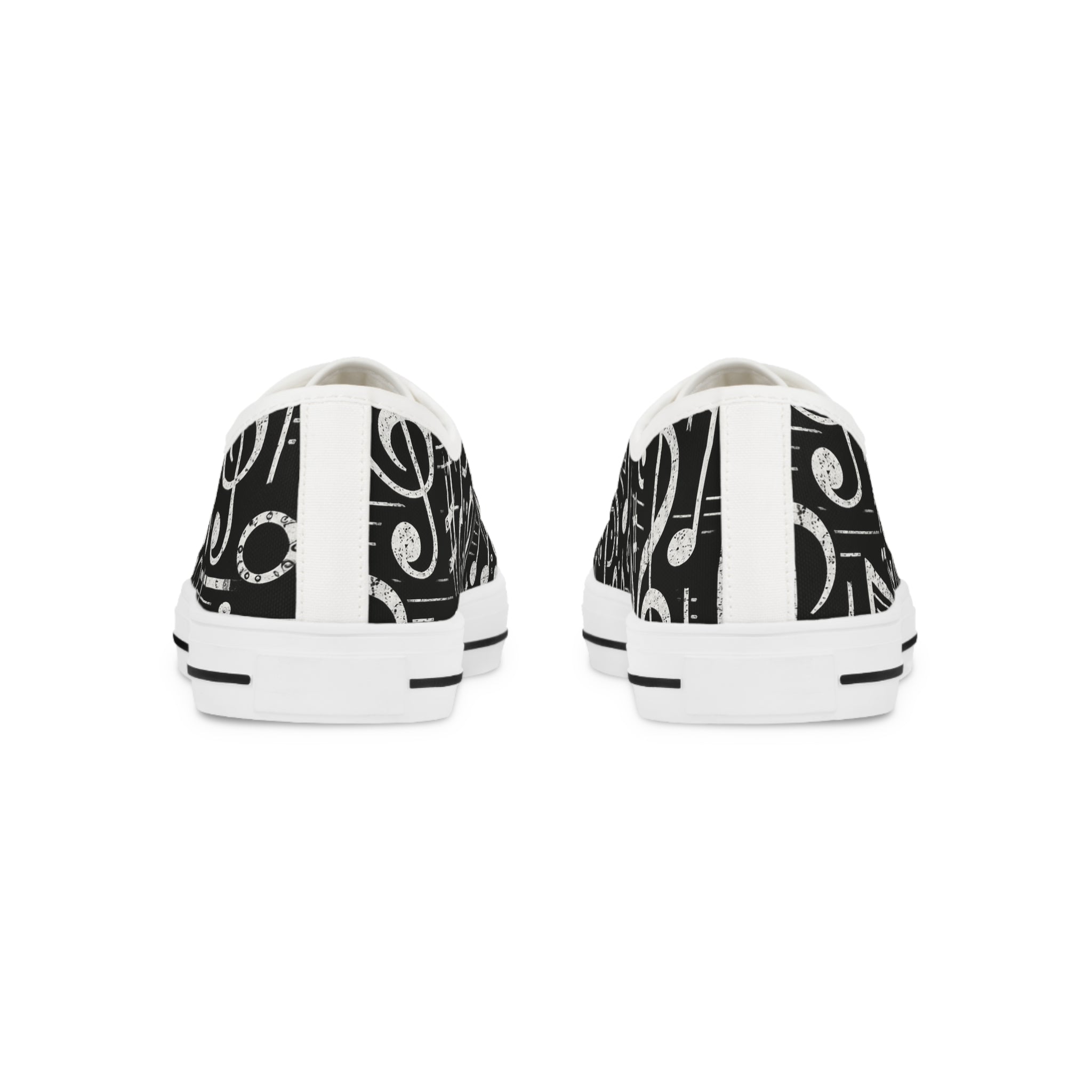 Music Note Low Top Sneakers — Black & White Musical Print for Men