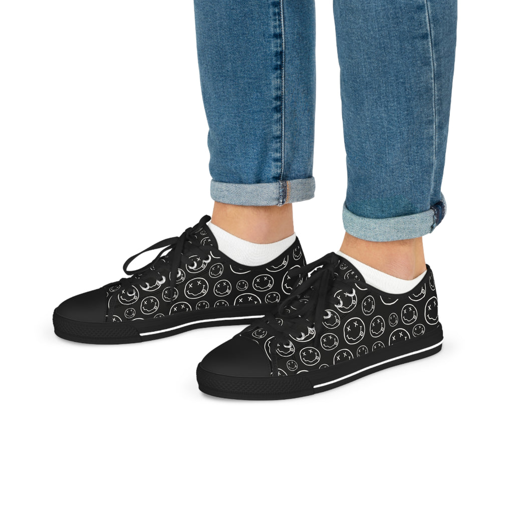 Black Low-Top Sneakers with Nirvana Pattern