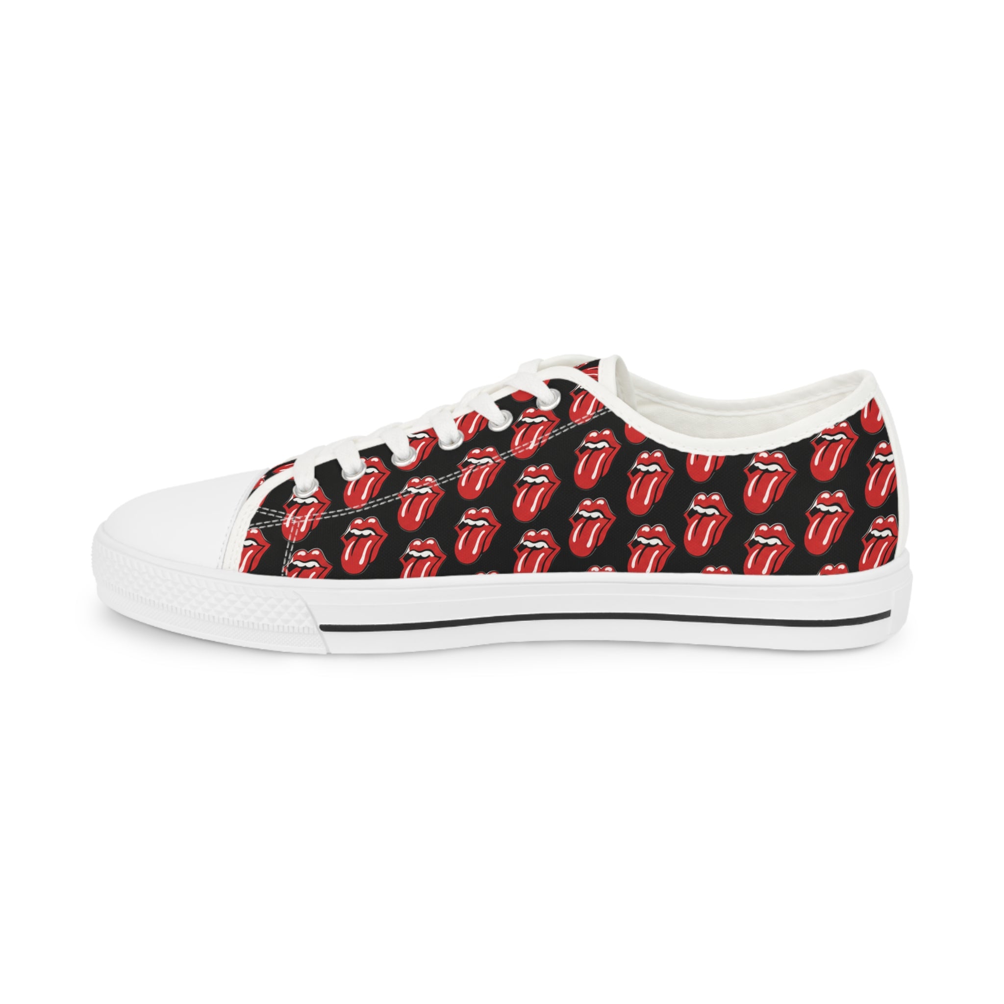 Men's Black Low-Top Sneakers with Rolling Stones Pattern