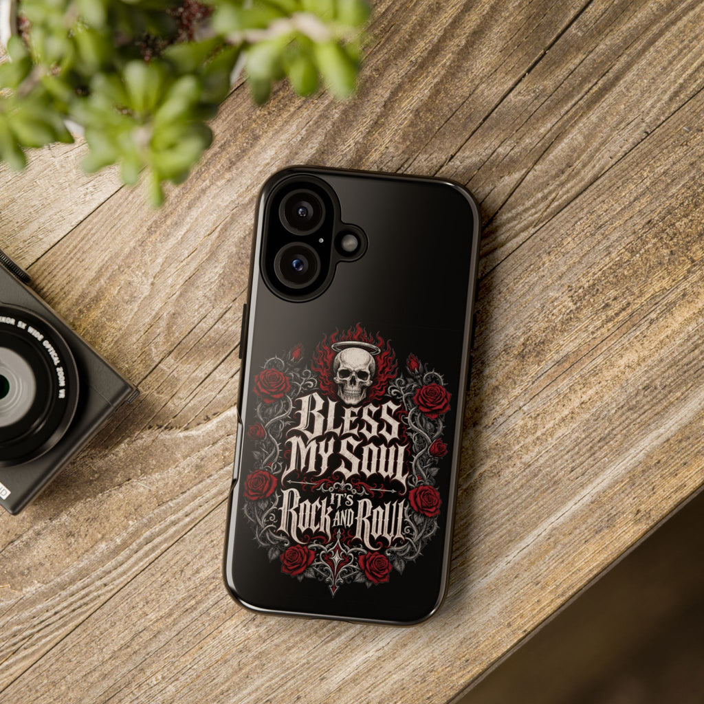 Bless My Soul Rock and Roll Phone Case — Gothic Skull & Roses Tough Case