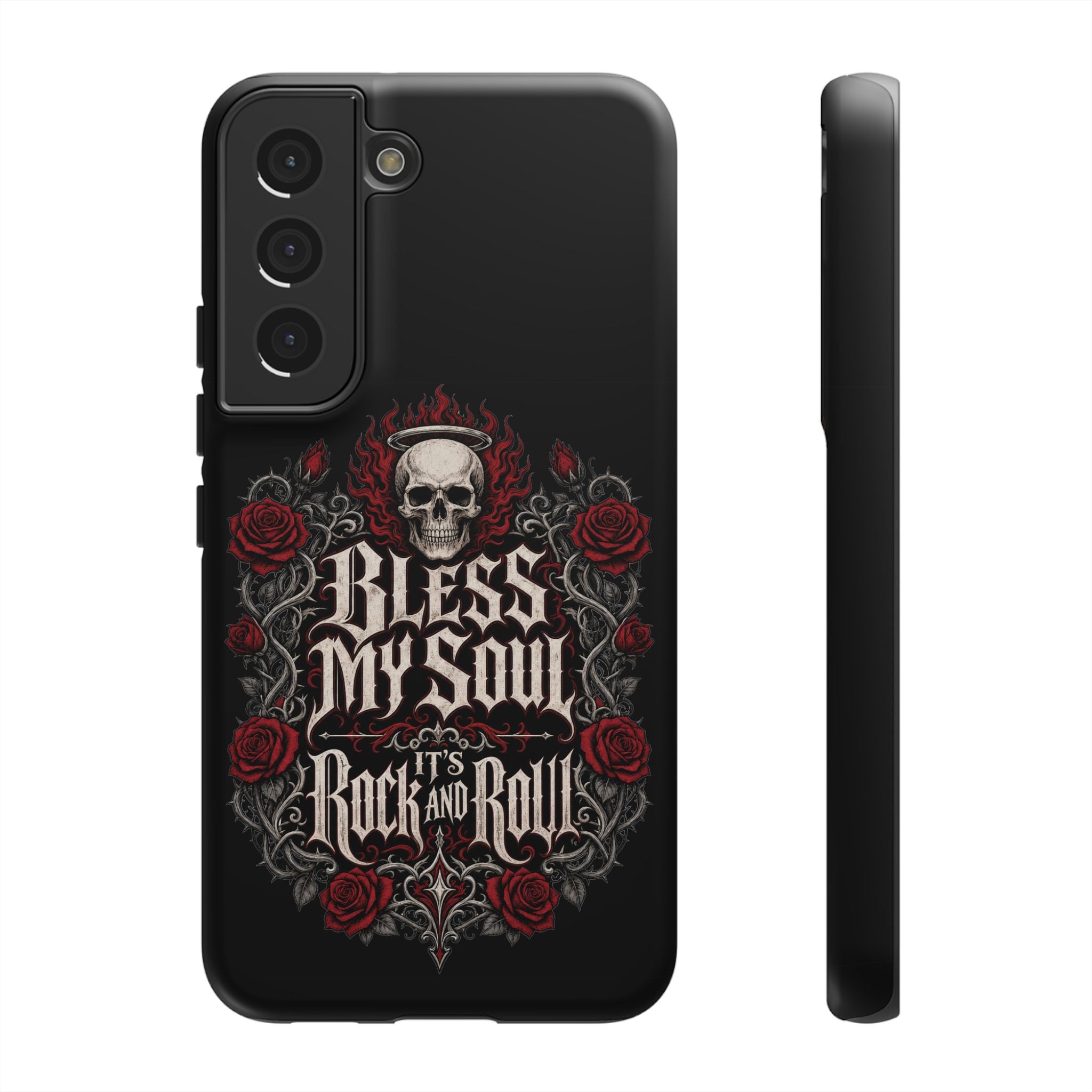 Bless My Soul Rock and Roll Phone Case — Gothic Skull & Roses Tough Case