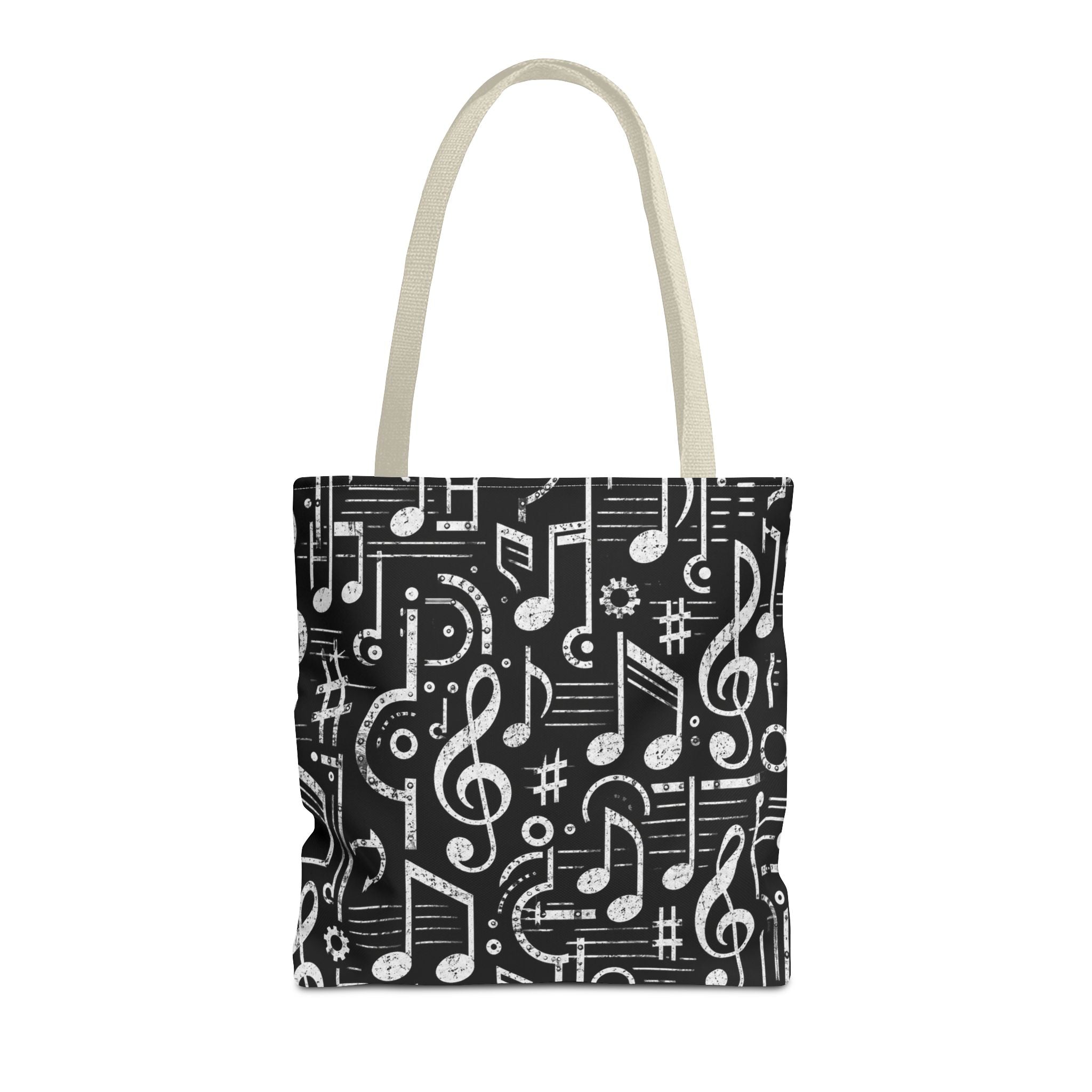 Musical Notes Pattern Tote Bag – Black & White Music Lover AOP Tote