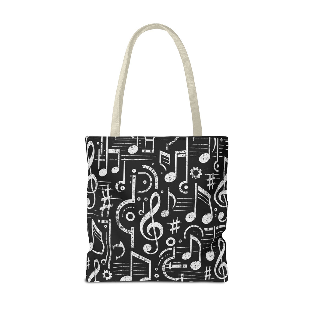 Musical Notes Pattern Tote Bag – Black & White Music Lover AOP Tote