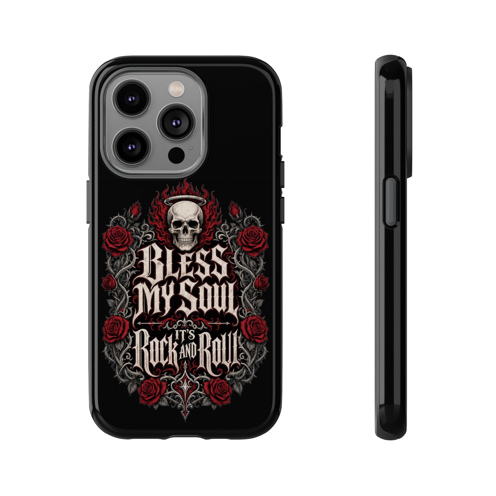 Bless My Soul Rock and Roll Phone Case — Gothic Skull & Roses Tough Case
