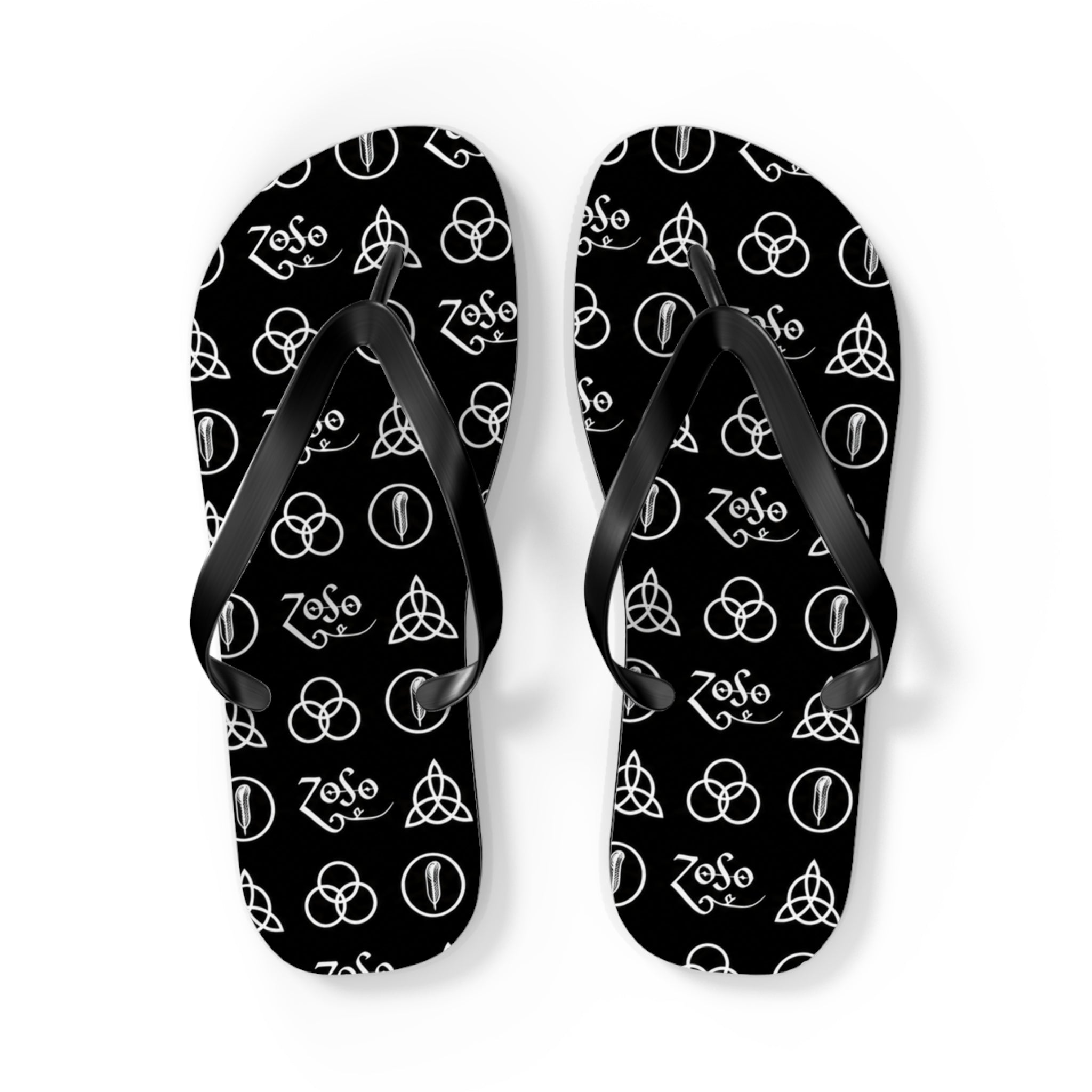 Led Zeppelin symbols Logo Flip Flops — Black & White Rock Star Beach Sandals