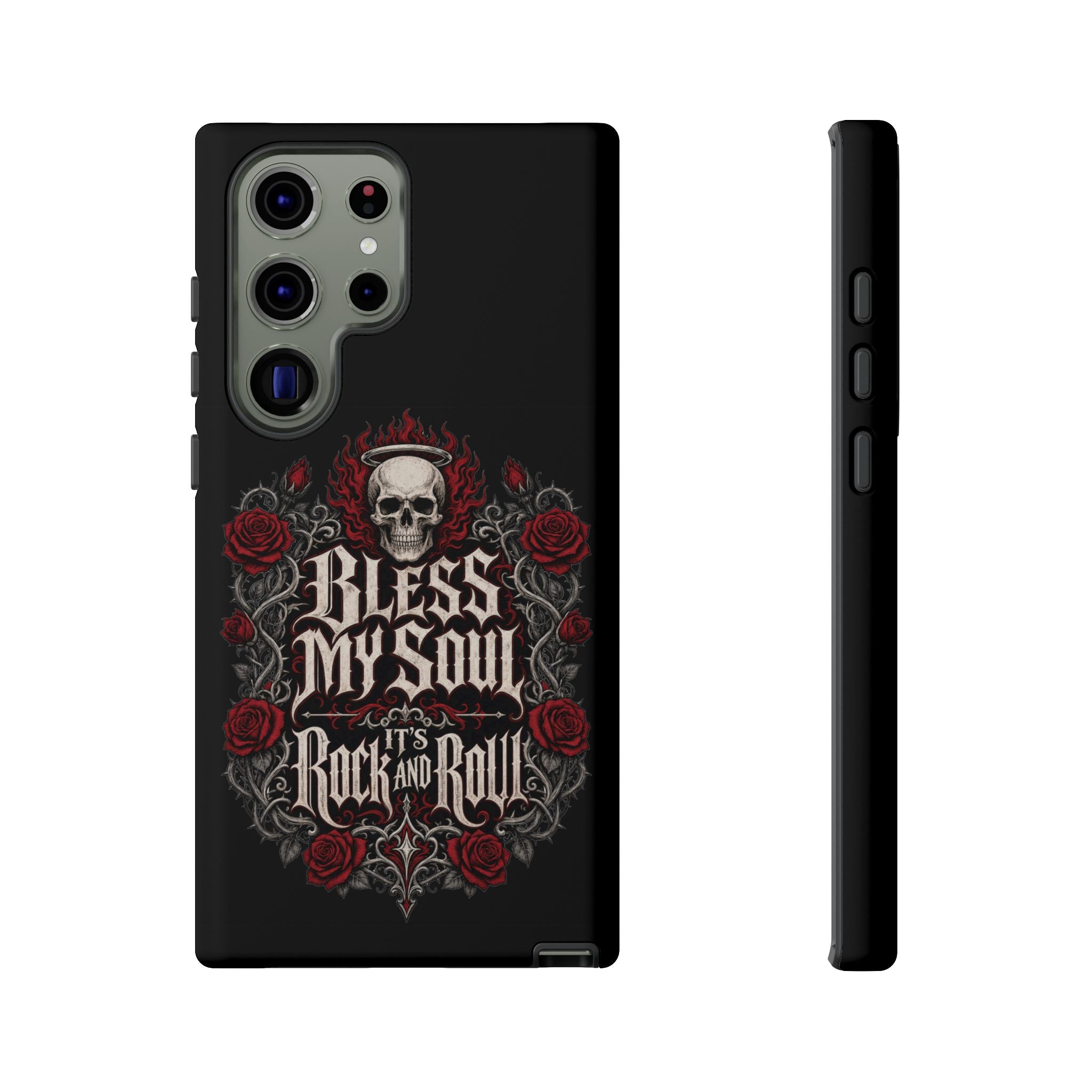 Bless My Soul Rock and Roll Phone Case — Gothic Skull & Roses Tough Case