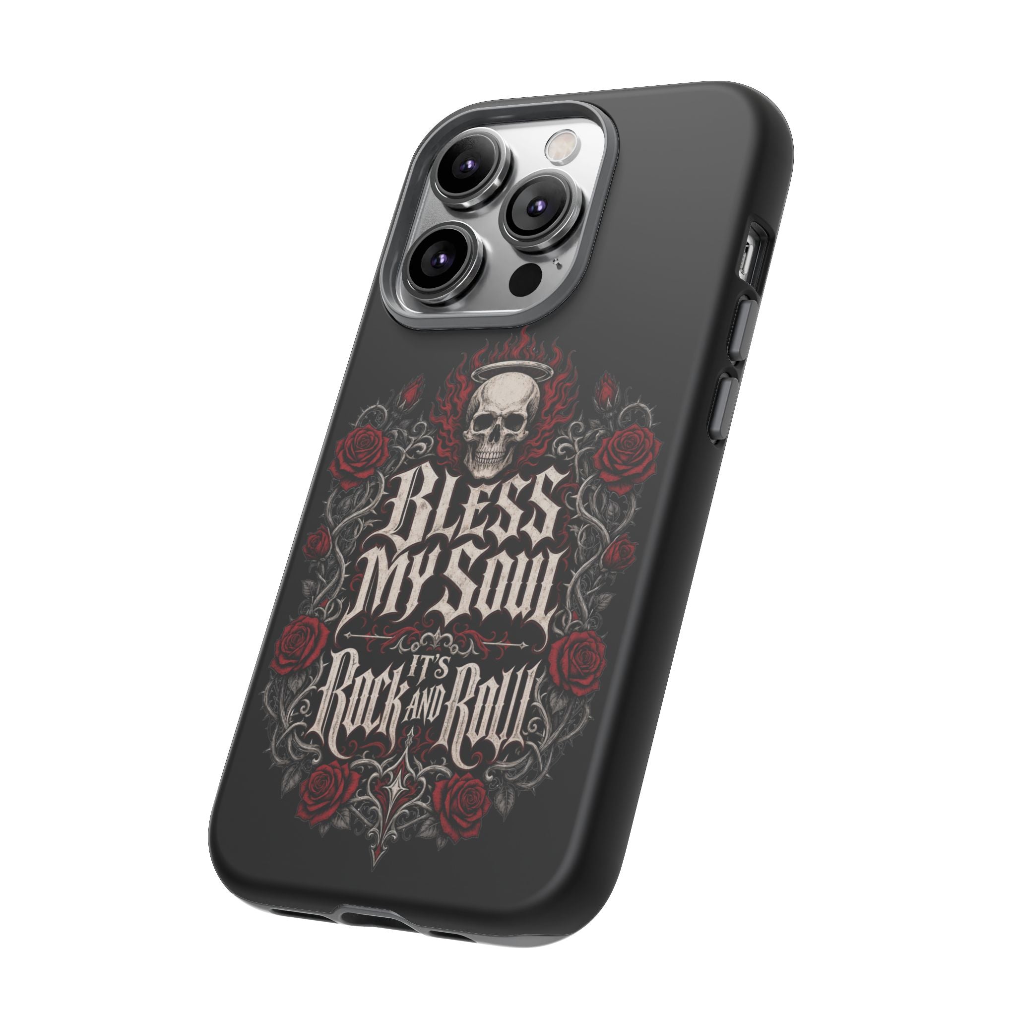 Bless My Soul Rock and Roll Phone Case — Gothic Skull & Roses Tough Case