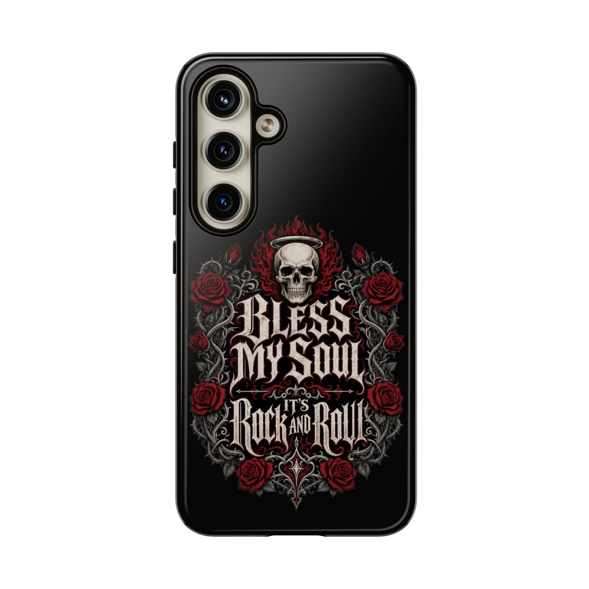 Bless My Soul Rock and Roll Phone Case — Gothic Skull & Roses Tough Case
