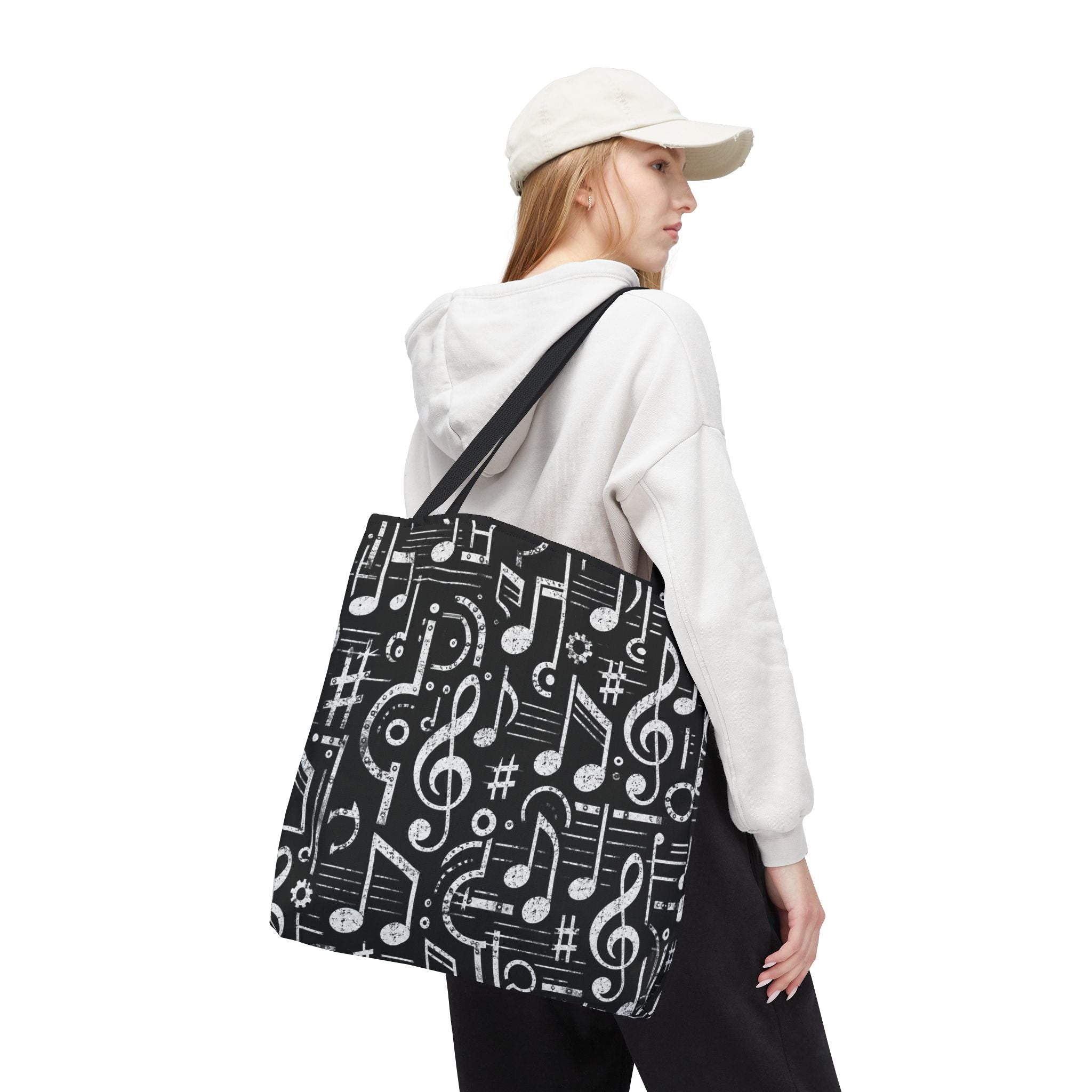 Musical Notes Pattern Tote Bag – Black & White Music Lover AOP Tote