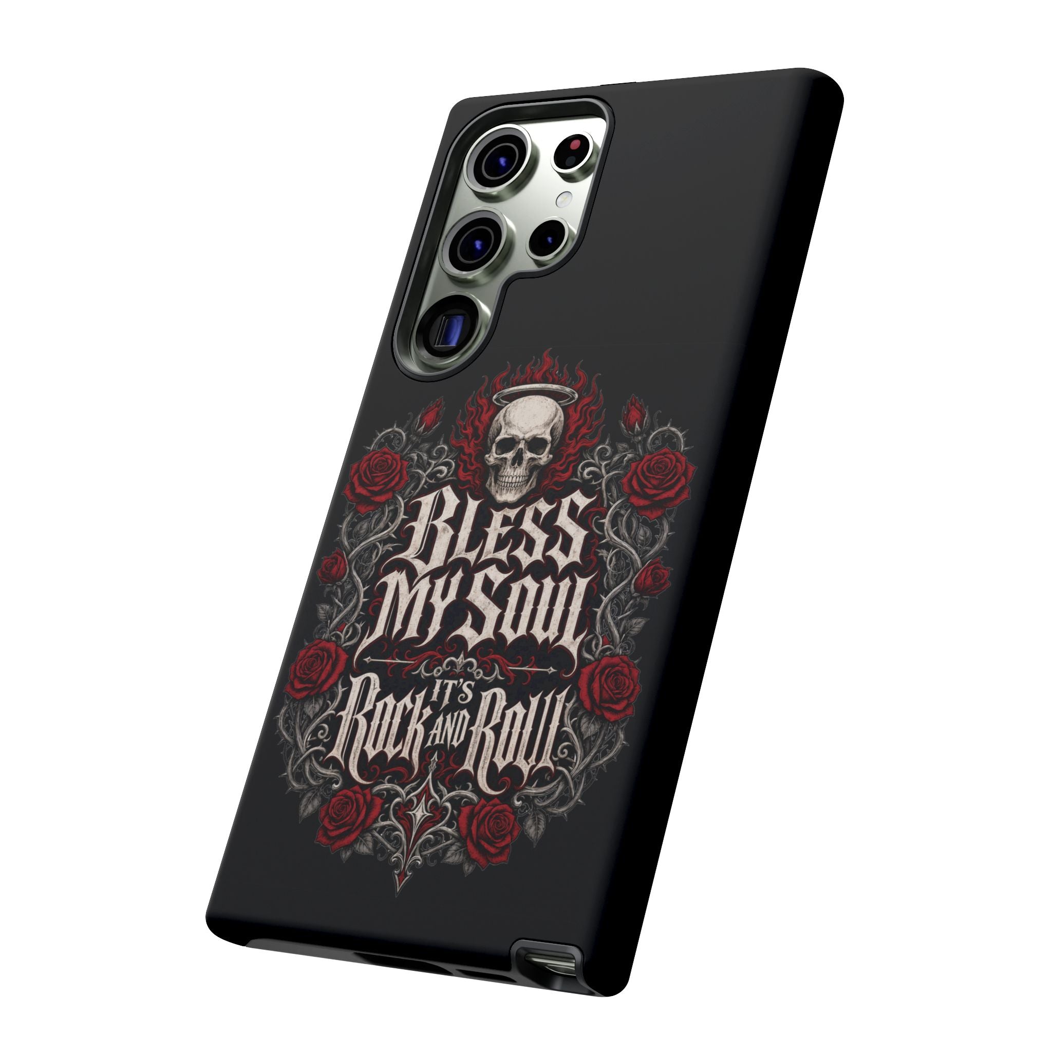 Bless My Soul Rock and Roll Phone Case — Gothic Skull & Roses Tough Case