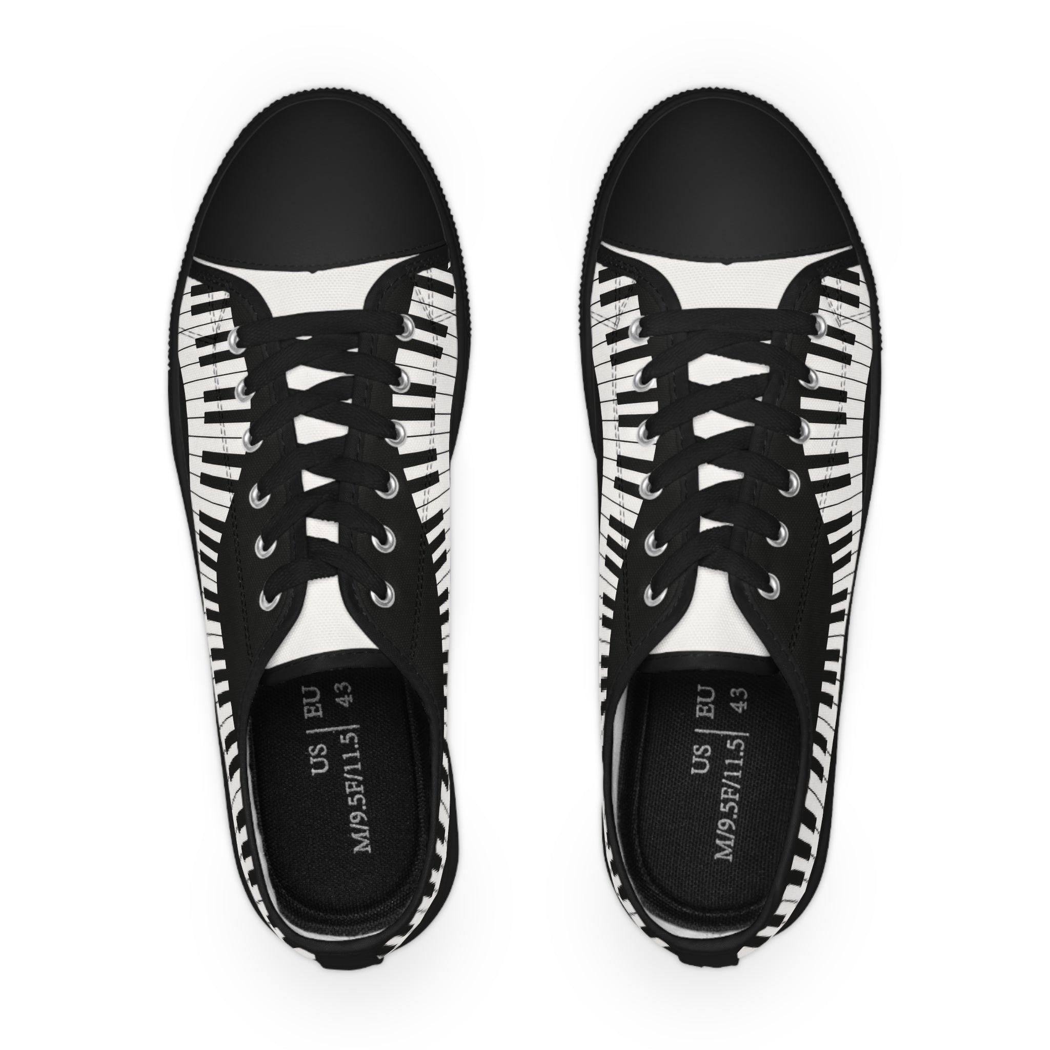 Piano Keys Men’s Low Top Sneakers — Black & White Musical Canvas Shoes