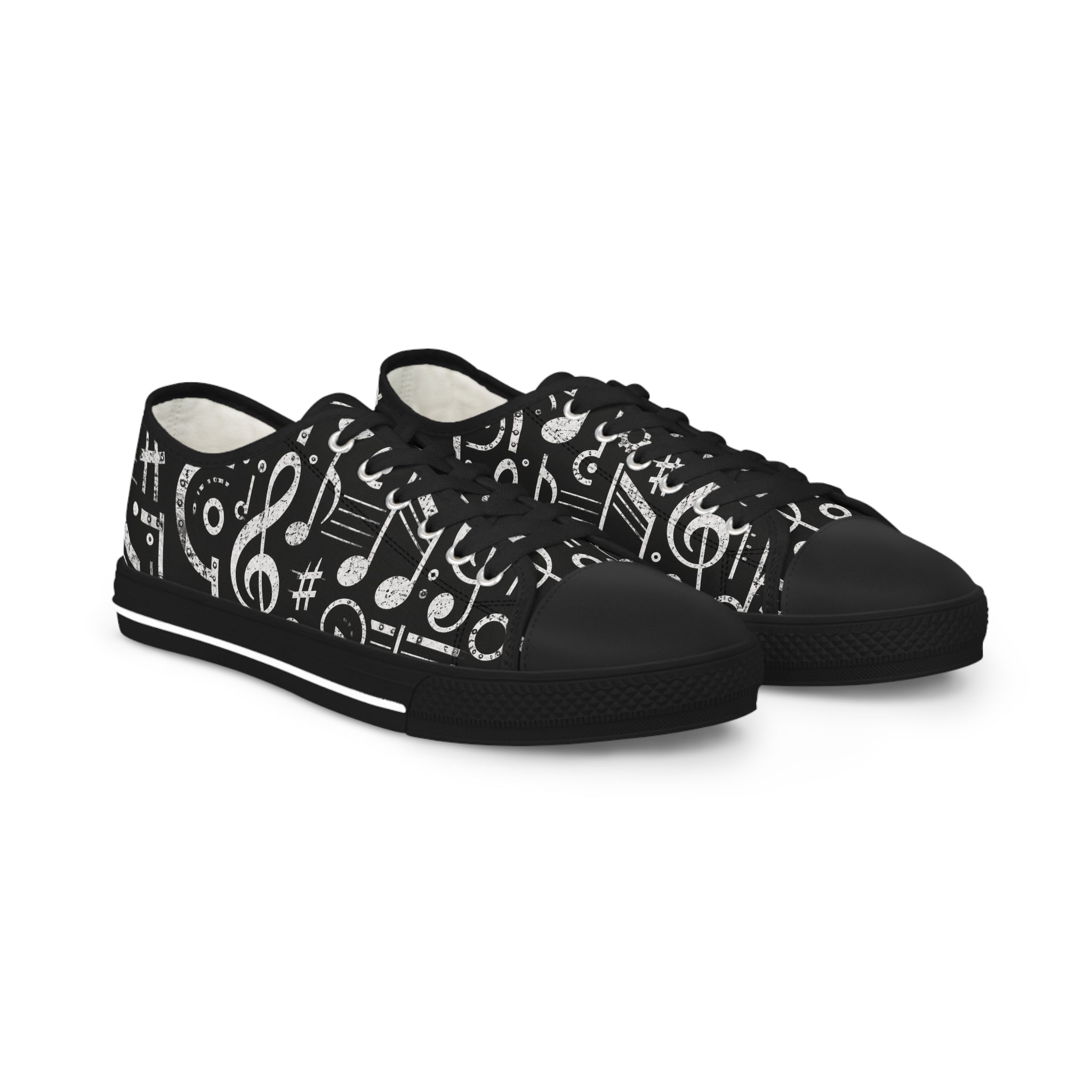 Music Note Low Top Sneakers — Black & White Musical Print for Men