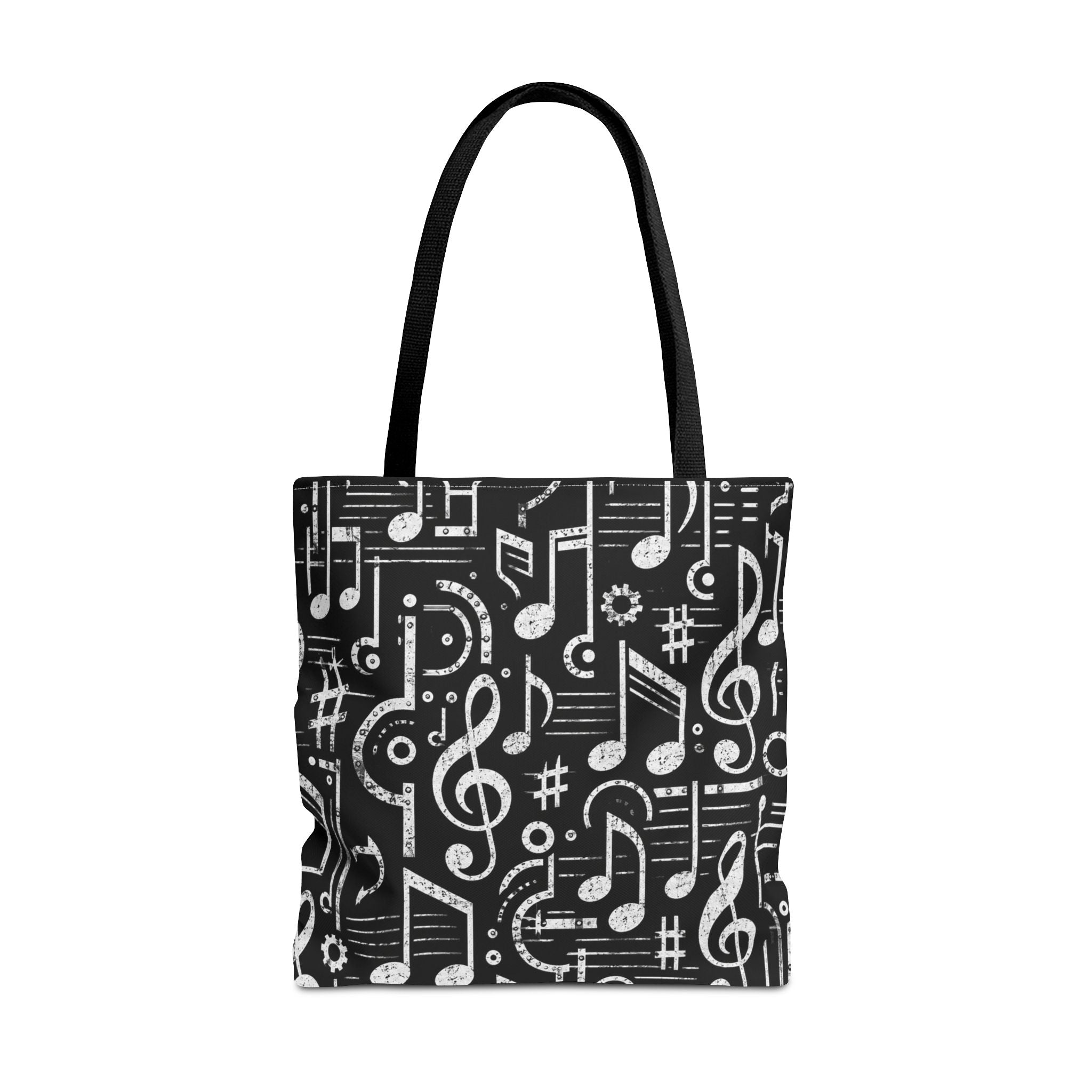 Musical Notes Pattern Tote Bag – Black & White Music Lover AOP Tote