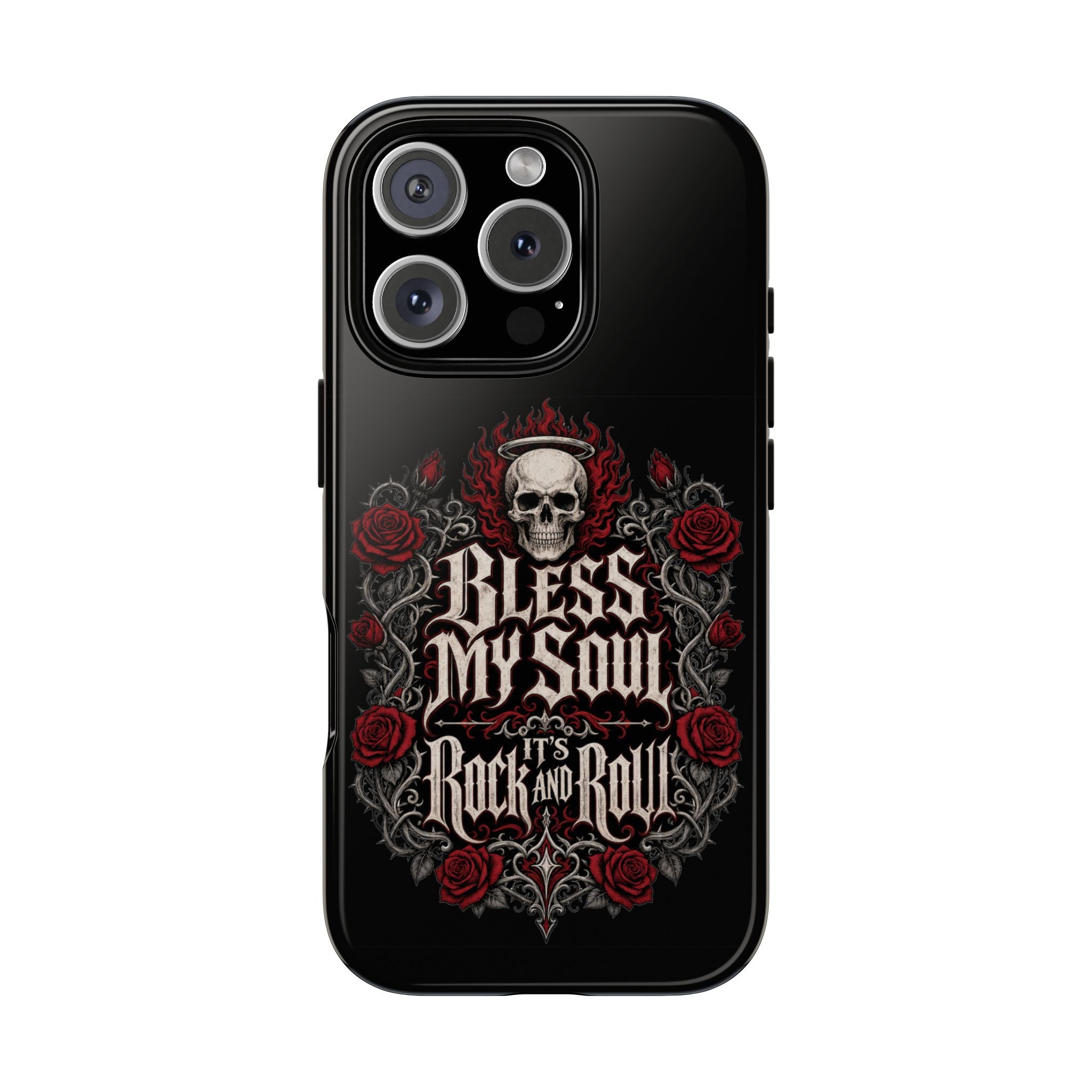 Bless My Soul Rock and Roll Phone Case — Gothic Skull & Roses Tough Case