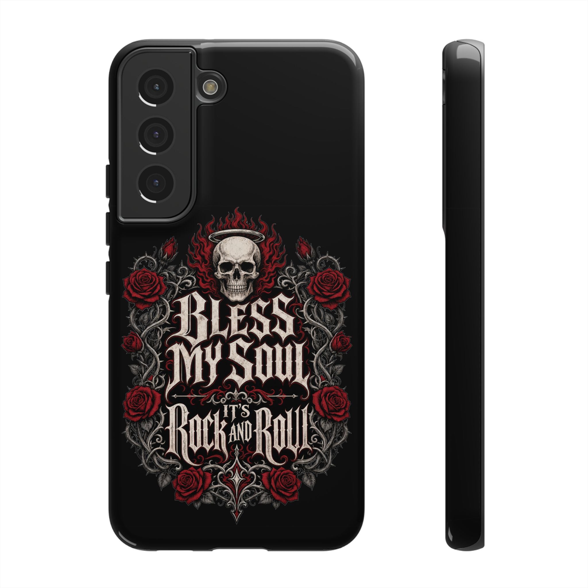 Bless My Soul Rock and Roll Phone Case — Gothic Skull & Roses Tough Case
