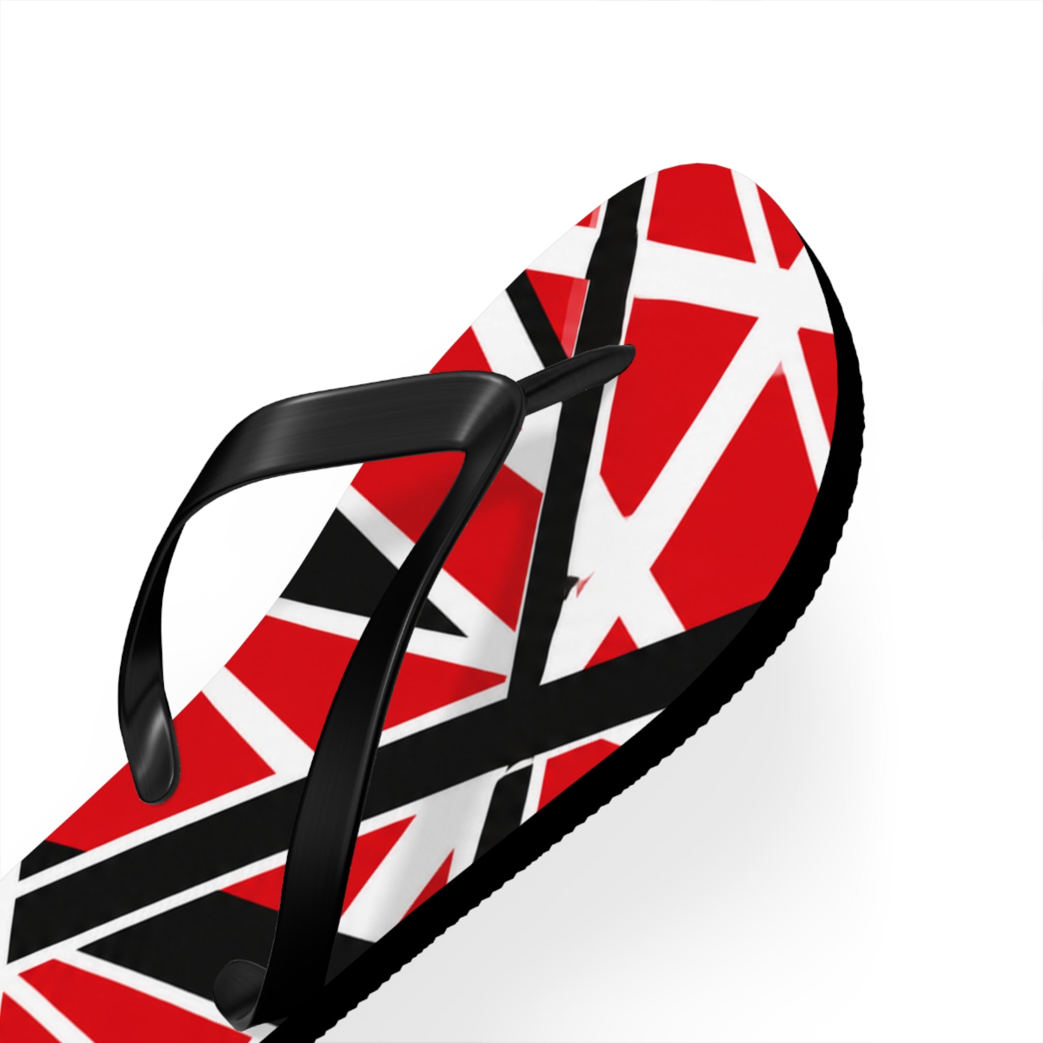 EVH Van Halen Tribute bold Flip Flops — Red Black Geometric Abstract Stripe Summer Sandals