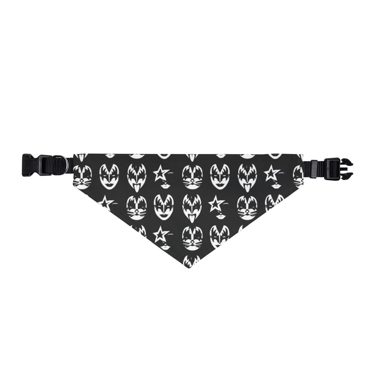 Clip-On Pet Bandana — Black Rock Band Kiss Face Pattern for Dogs & Cats