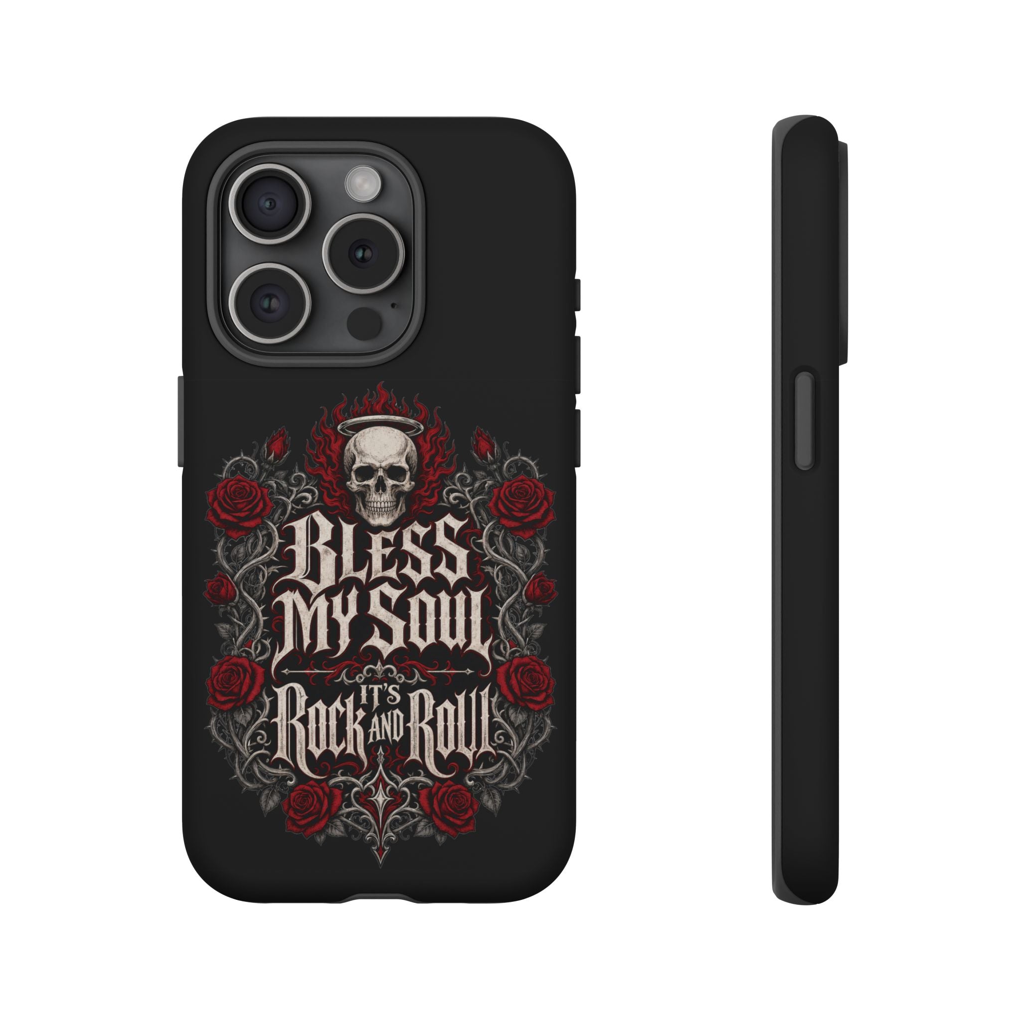 Bless My Soul Rock and Roll Phone Case — Gothic Skull & Roses Tough Case