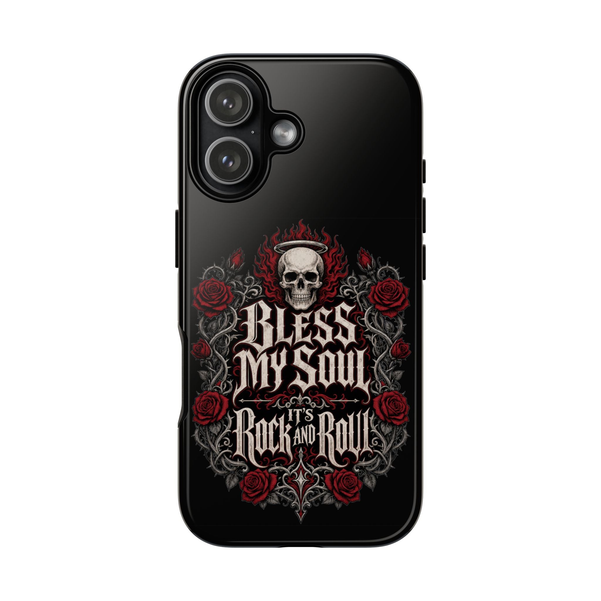 Bless My Soul Rock and Roll Phone Case — Gothic Skull & Roses Tough Case