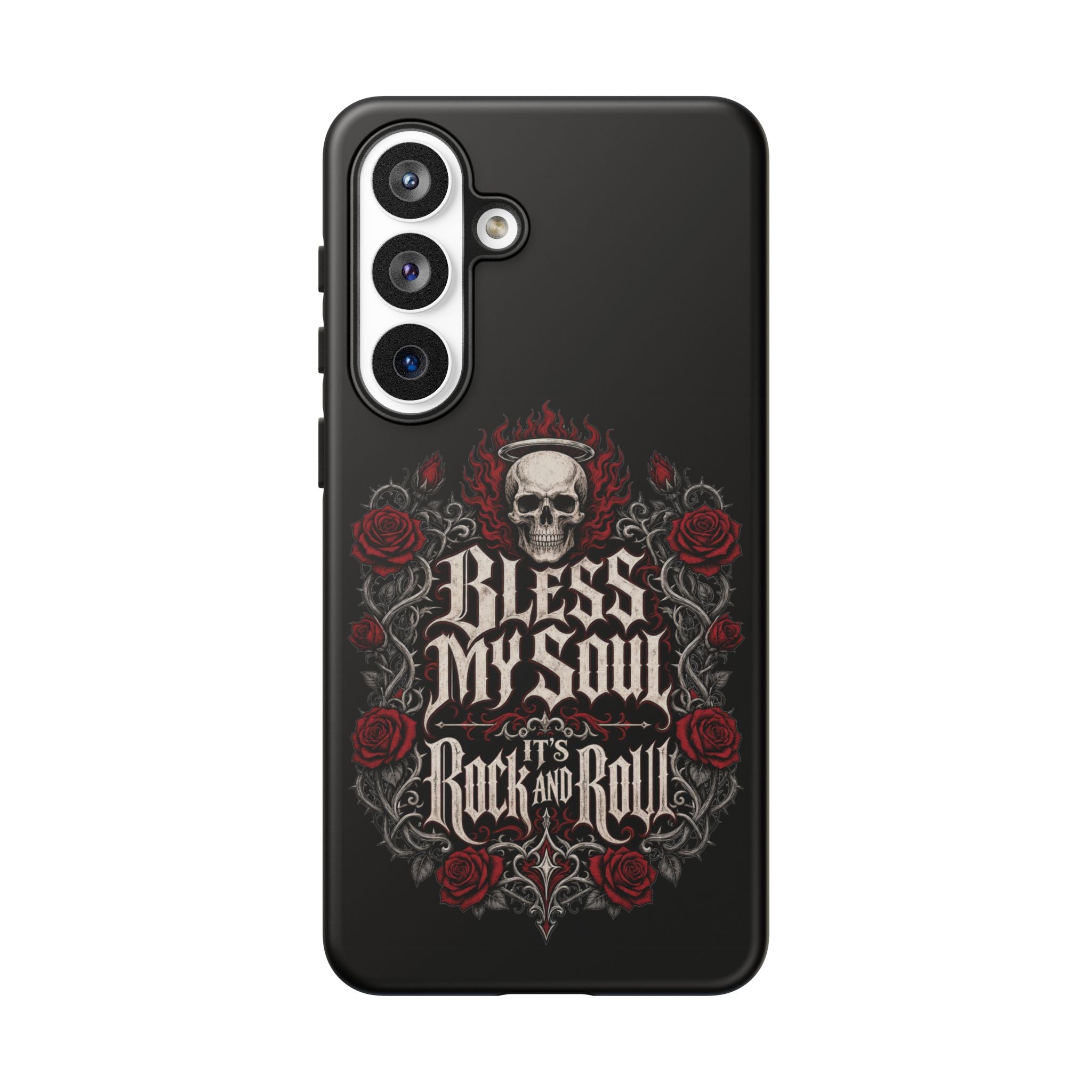 Bless My Soul Rock and Roll Phone Case — Gothic Skull & Roses Tough Case