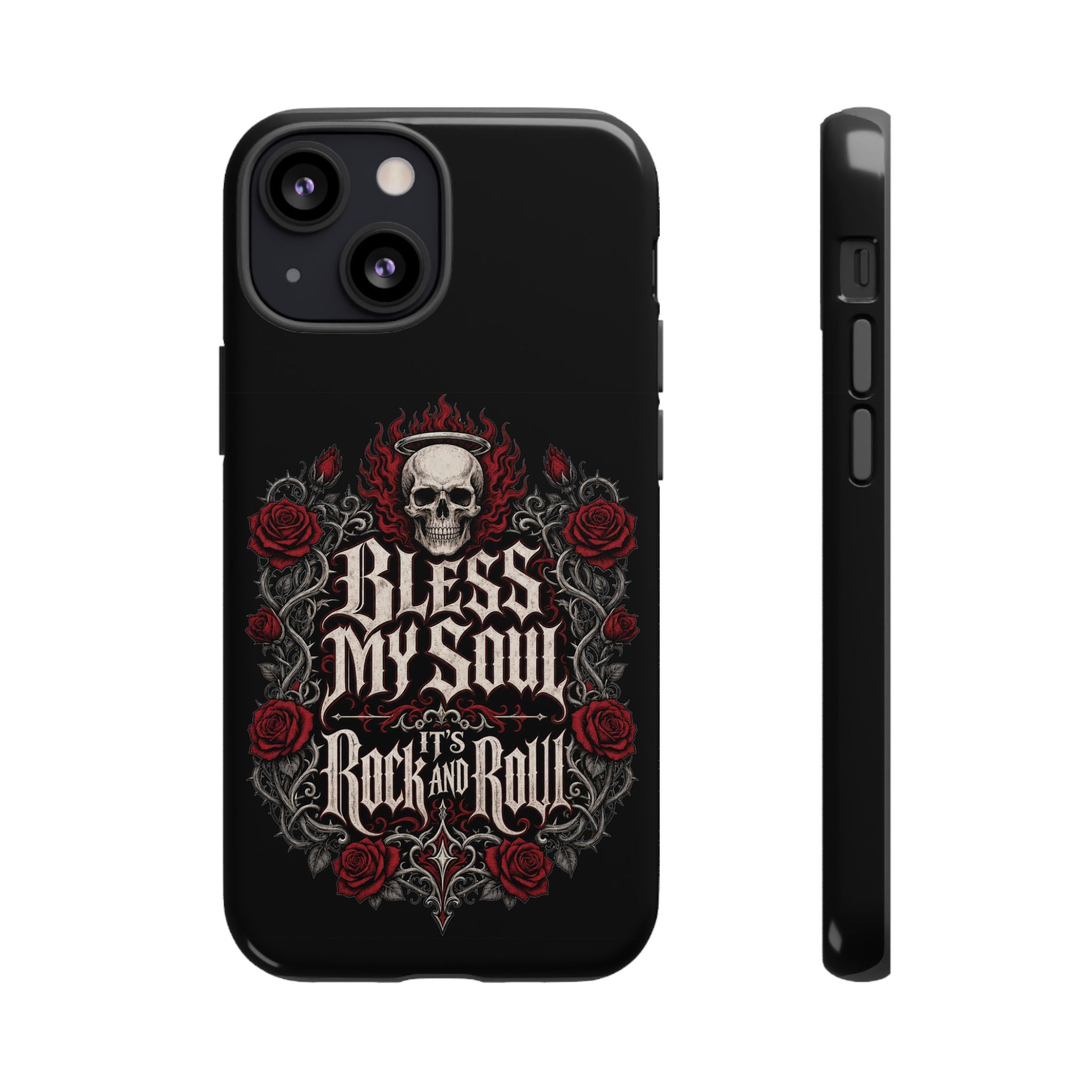 Bless My Soul Rock and Roll Phone Case — Gothic Skull & Roses Tough Case