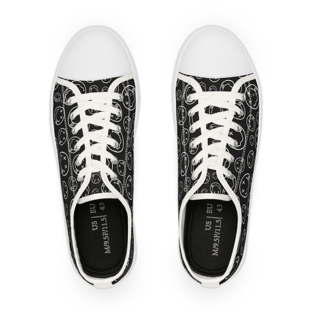 Black Low-Top Sneakers with Nirvana Pattern