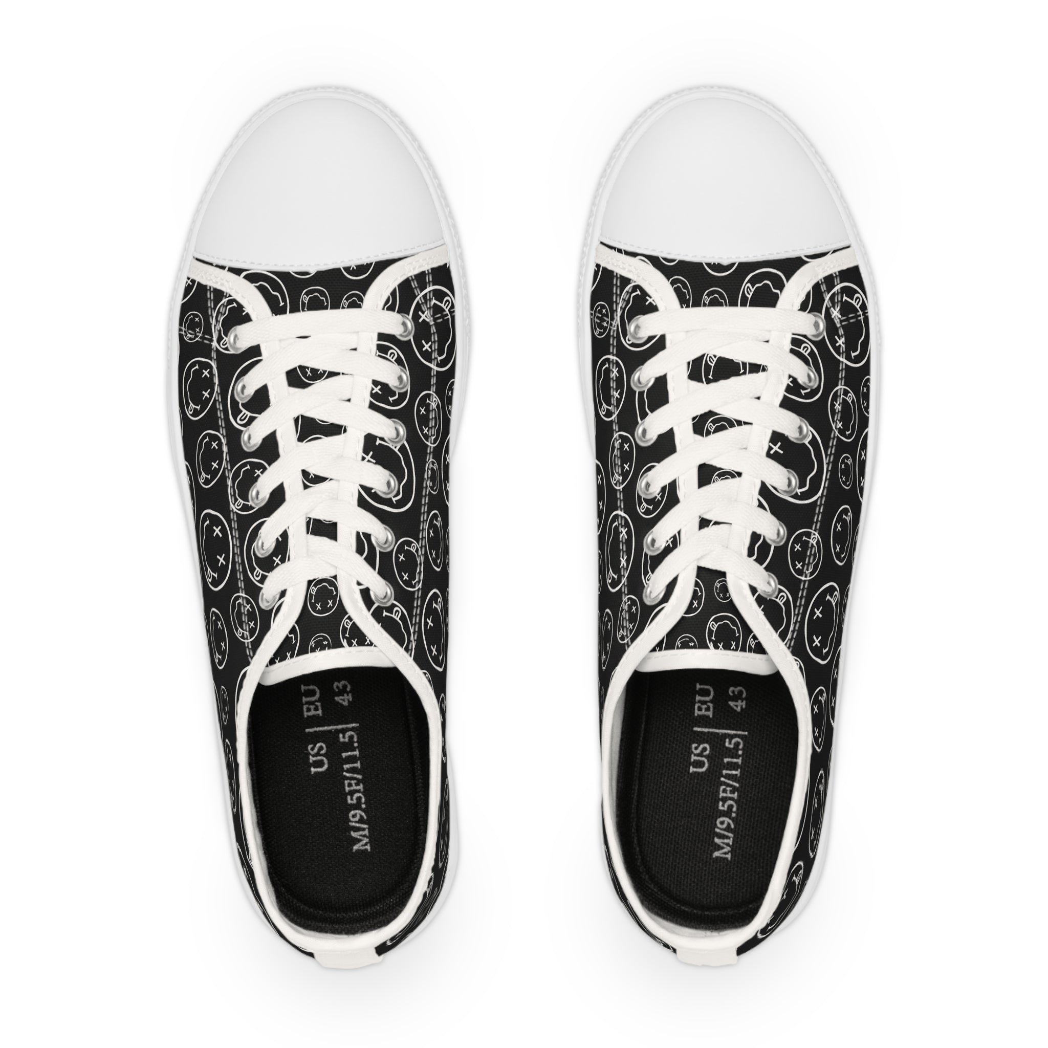 Black Low-Top Sneakers with Nirvana Pattern