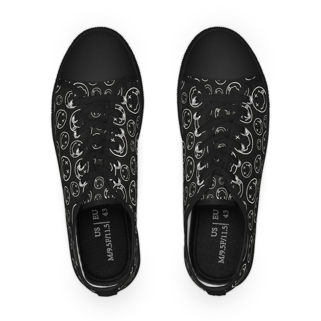 Black Low-Top Sneakers with Nirvana Pattern