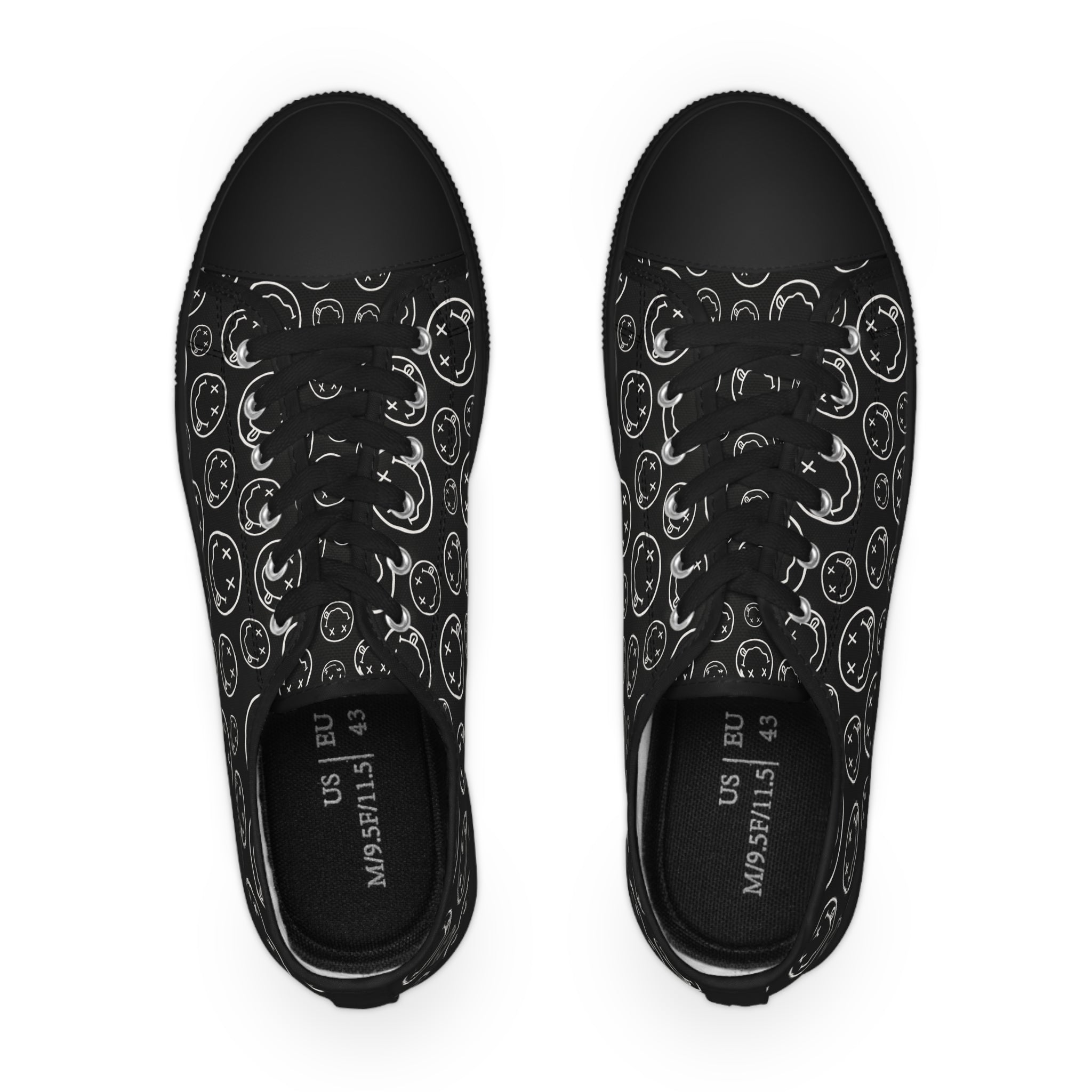Black Low-Top Sneakers with Nirvana Pattern