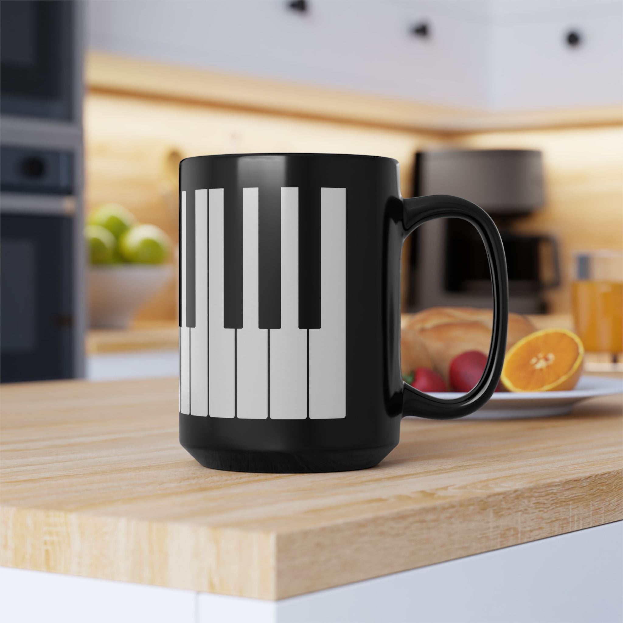 Piano Keyboard Black Coffee Mug – Musician Gift, 11oz & 15oz