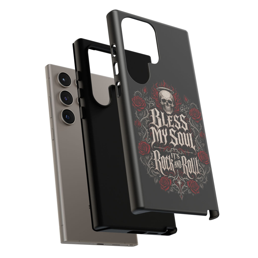 Bless My Soul Rock and Roll Phone Case — Gothic Skull & Roses Tough Case