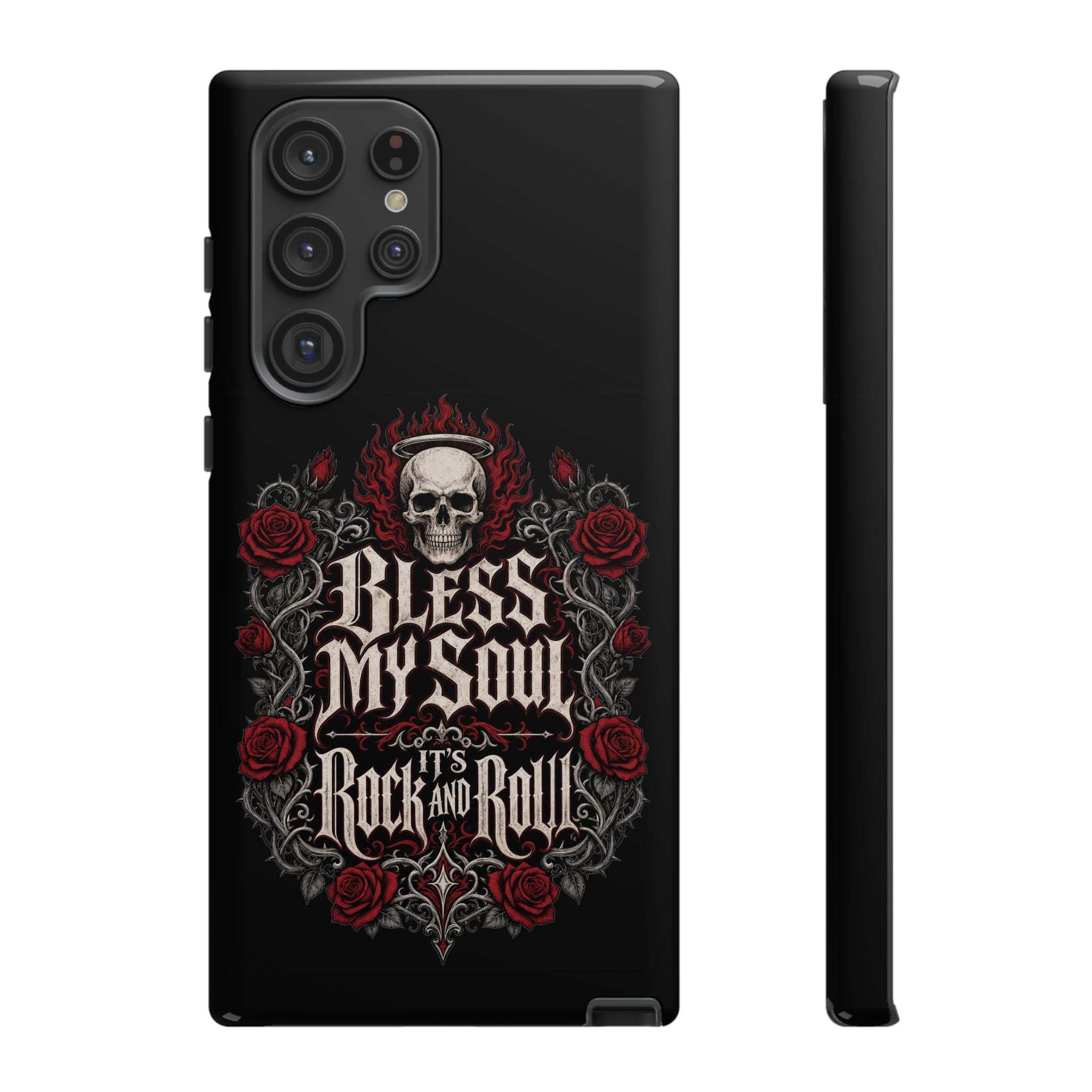 Bless My Soul Rock and Roll Phone Case — Gothic Skull & Roses Tough Case