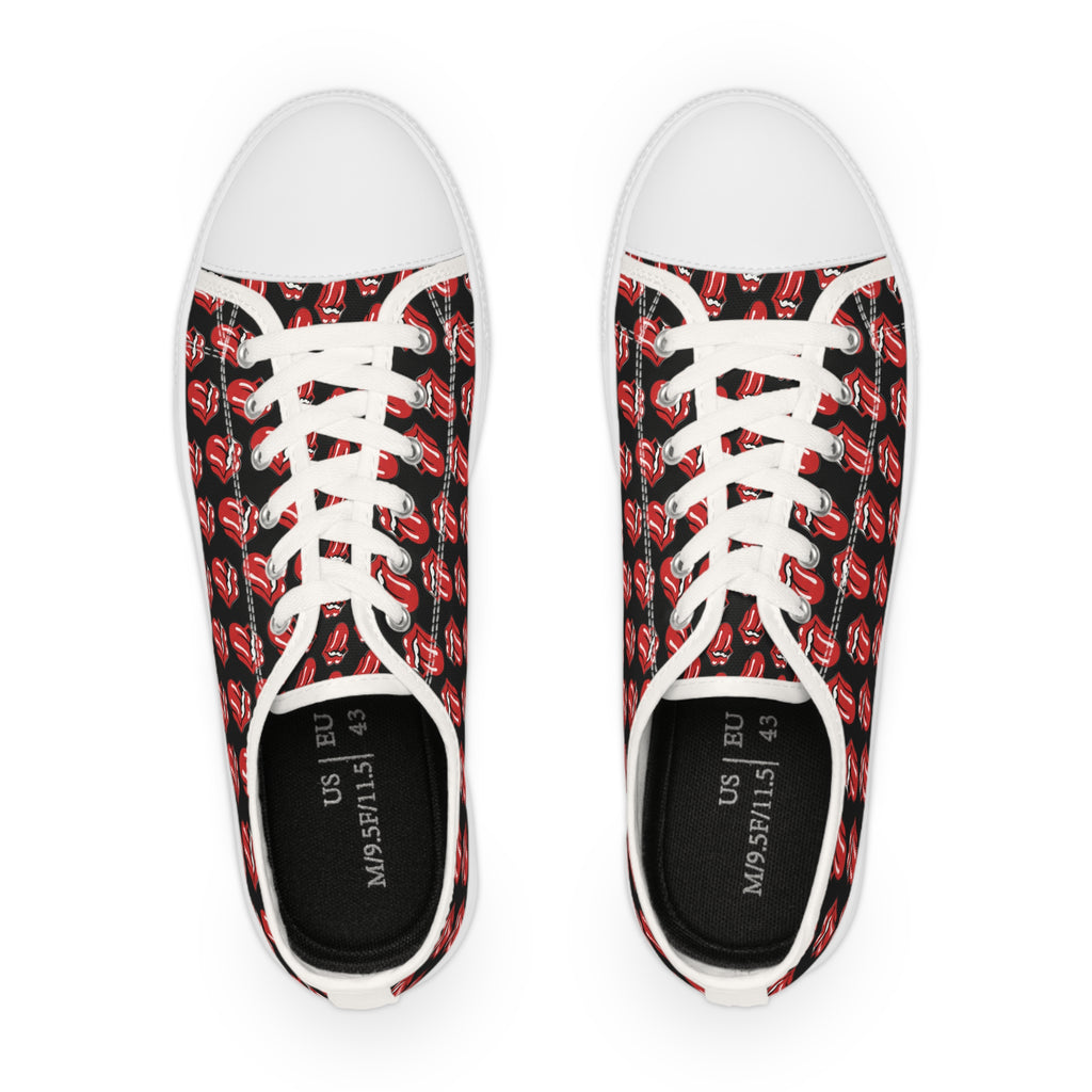 Men's Black Low-Top Sneakers with Rolling Stones Pattern