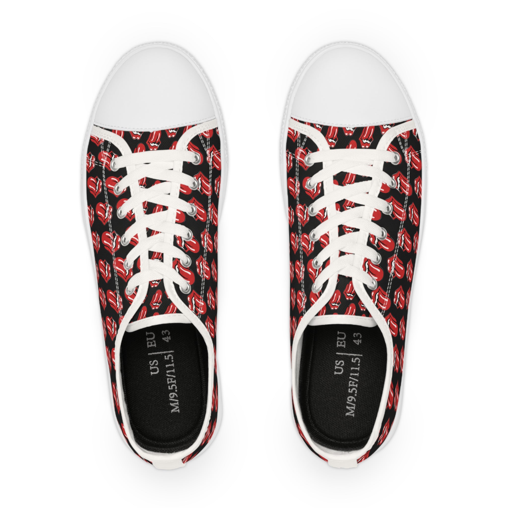 Men's Black Low-Top Sneakers with Rolling Stones Pattern