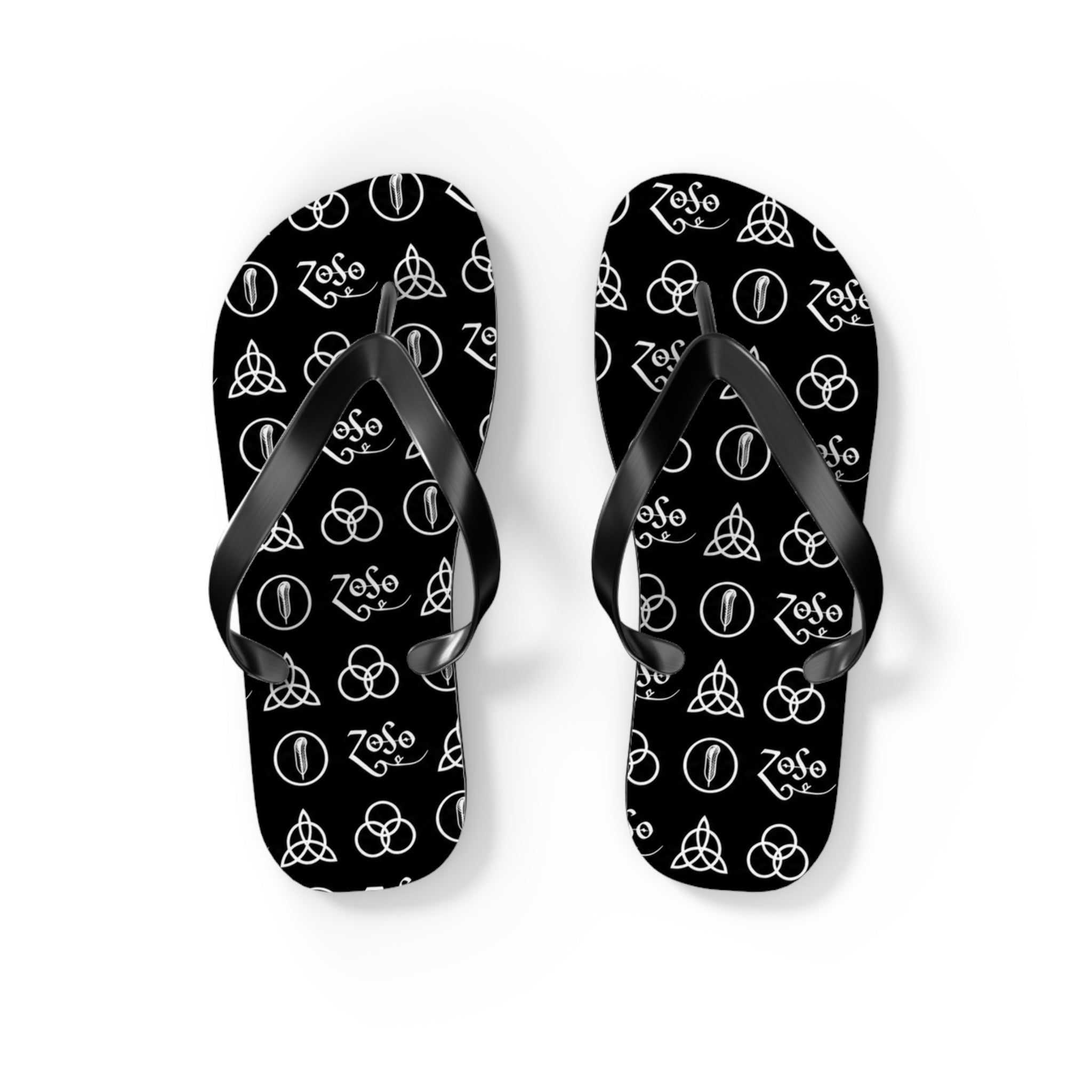 Led Zeppelin symbols Logo Flip Flops — Black & White Rock Star Beach Sandals