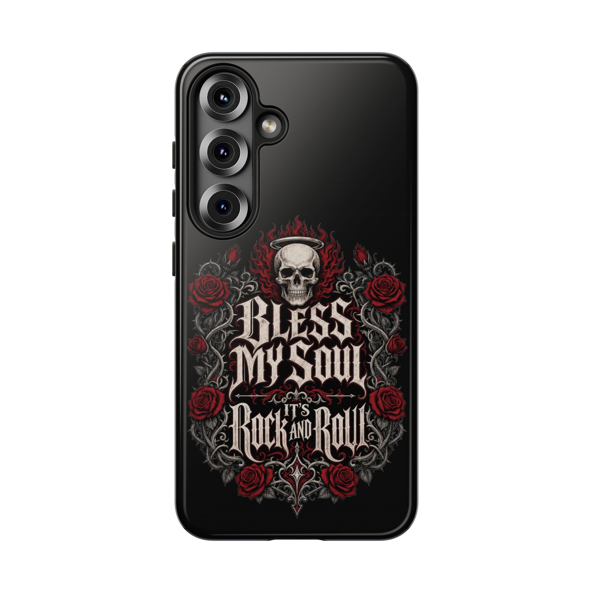 Bless My Soul Rock and Roll Phone Case — Gothic Skull & Roses Tough Case