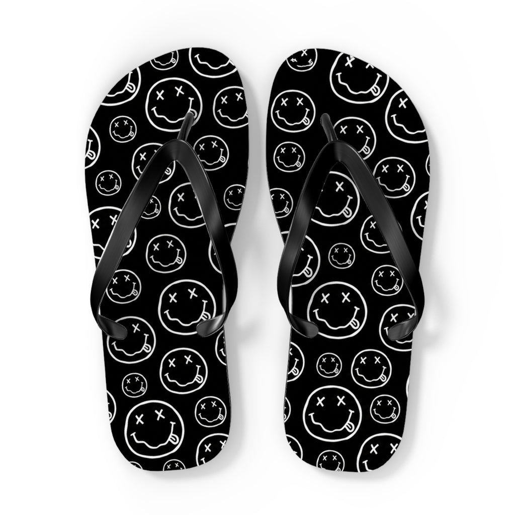 Nirvana Flip Flops — Black, Black & White Rock Star Beach Sandals