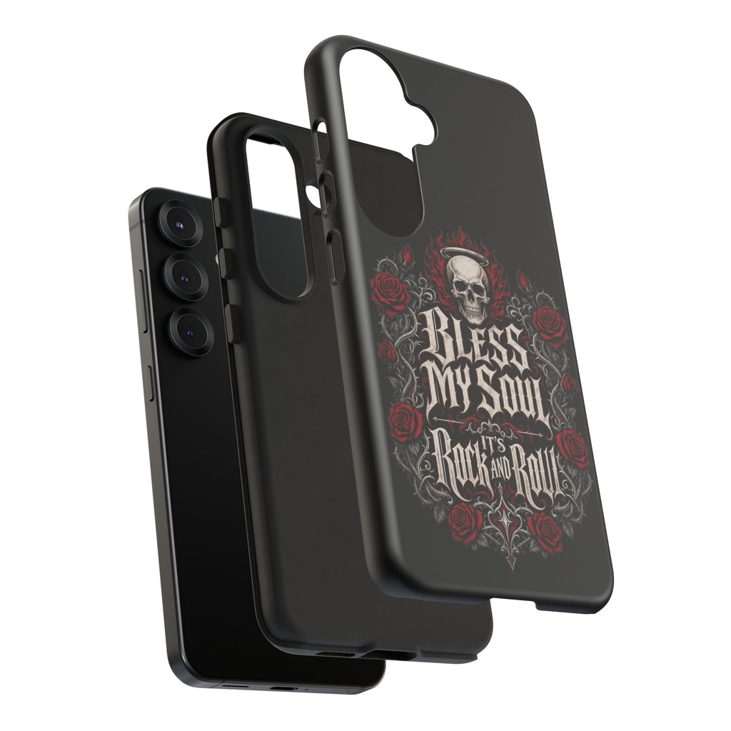 Bless My Soul Rock and Roll Phone Case — Gothic Skull & Roses Tough Case