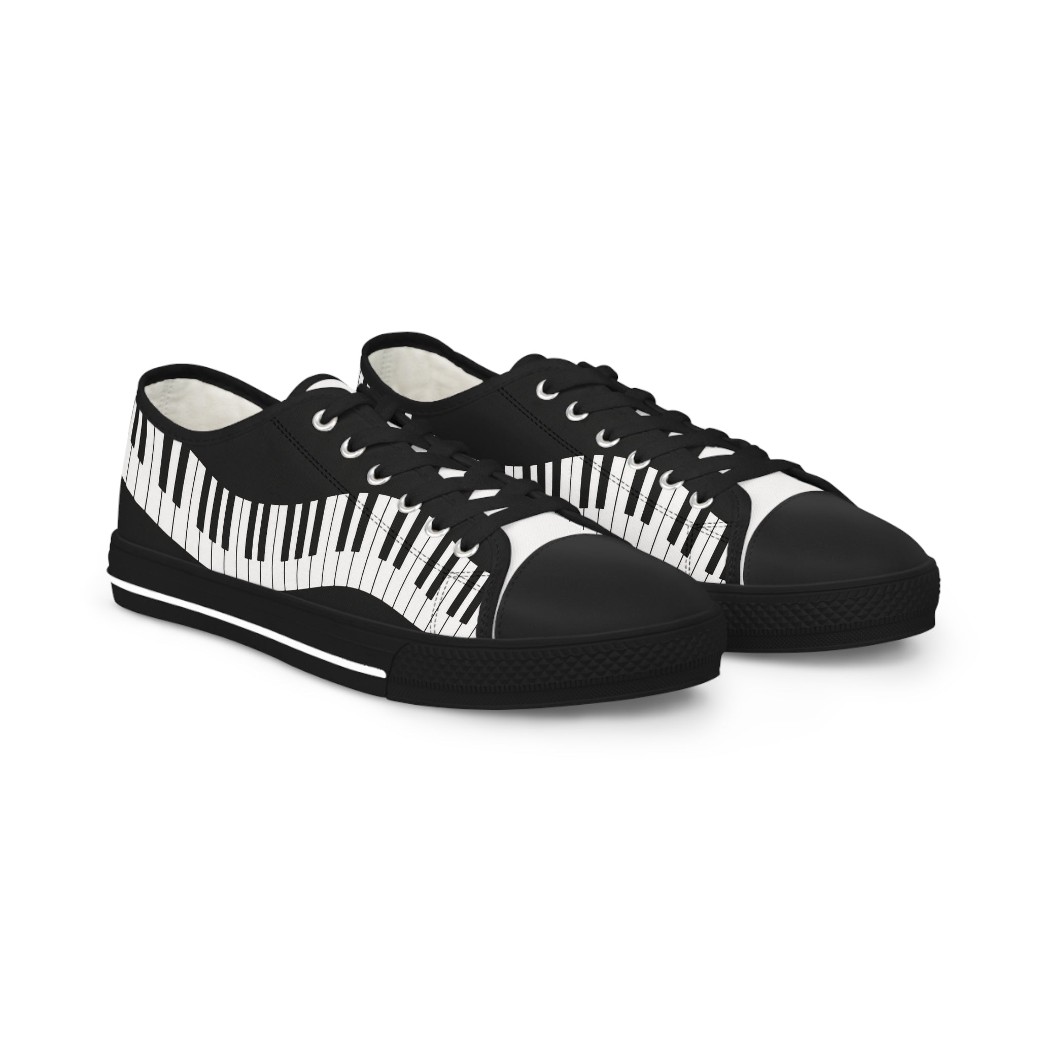 Piano Keys Men’s Low Top Sneakers — Black & White Musical Canvas Shoes
