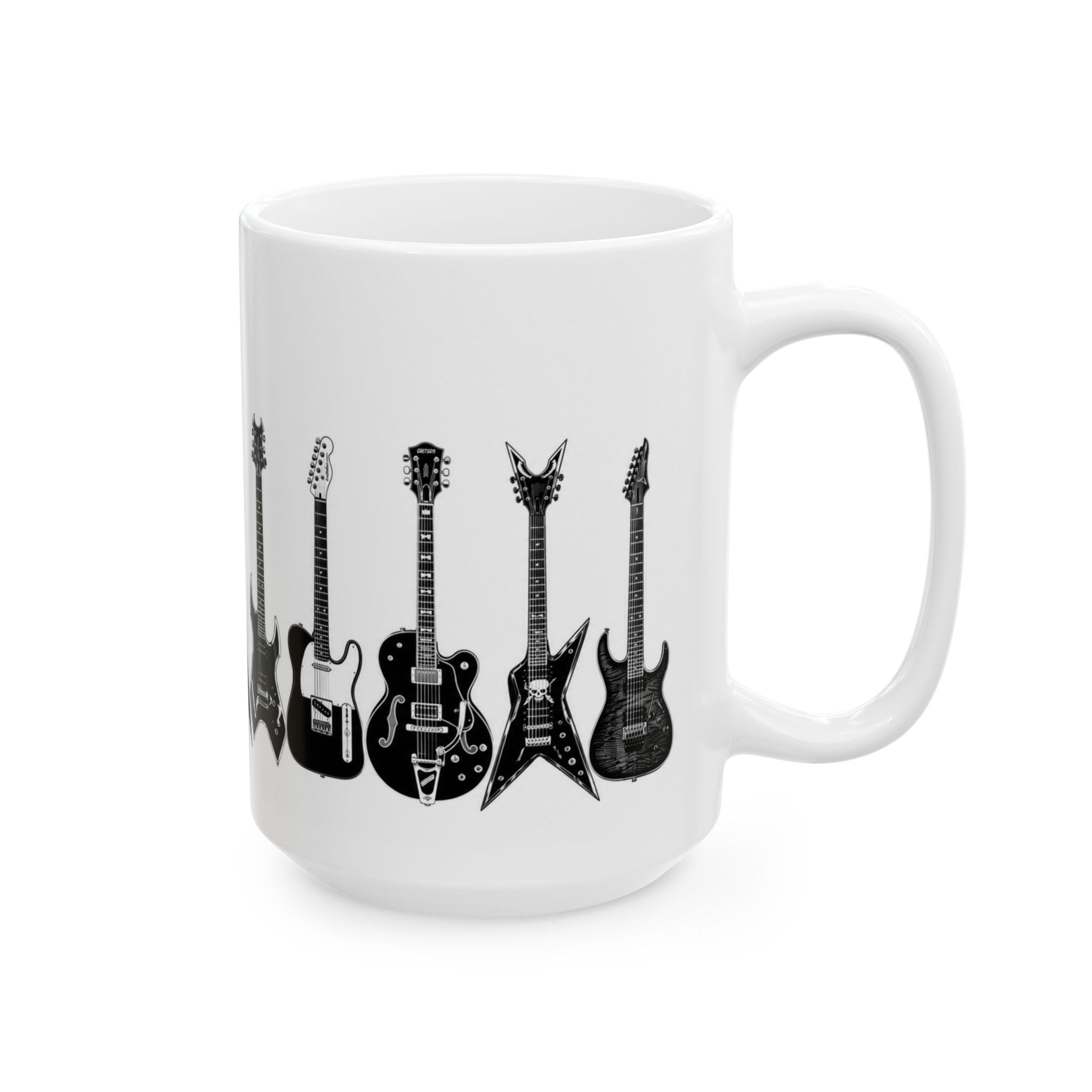 Electric Guitar Silhouette Ceramic Mug — Rock Music Coffee Cup (11oz, 15oz)